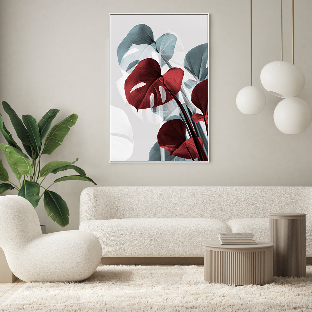 wall-art-print-canvas-poster-framed-Red Monstera Leaf-GIOIA-WALL-ART
