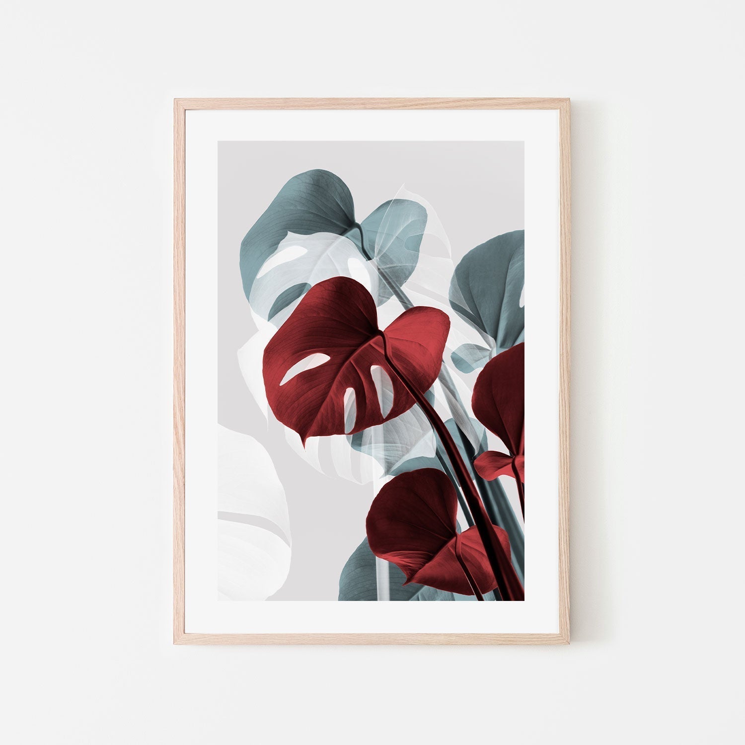 wall-art-print-canvas-poster-framed-Red Monstera Leaf-GIOIA-WALL-ART
