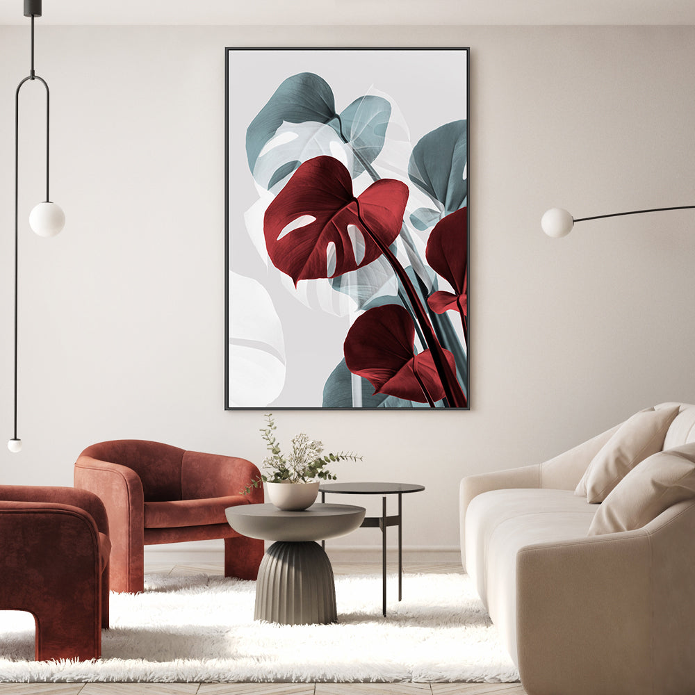 wall-art-print-canvas-poster-framed-Red Monstera Leaf-GIOIA-WALL-ART