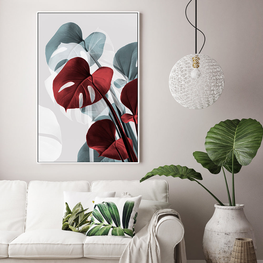 wall-art-print-canvas-poster-framed-Red Monstera Leaf-GIOIA-WALL-ART