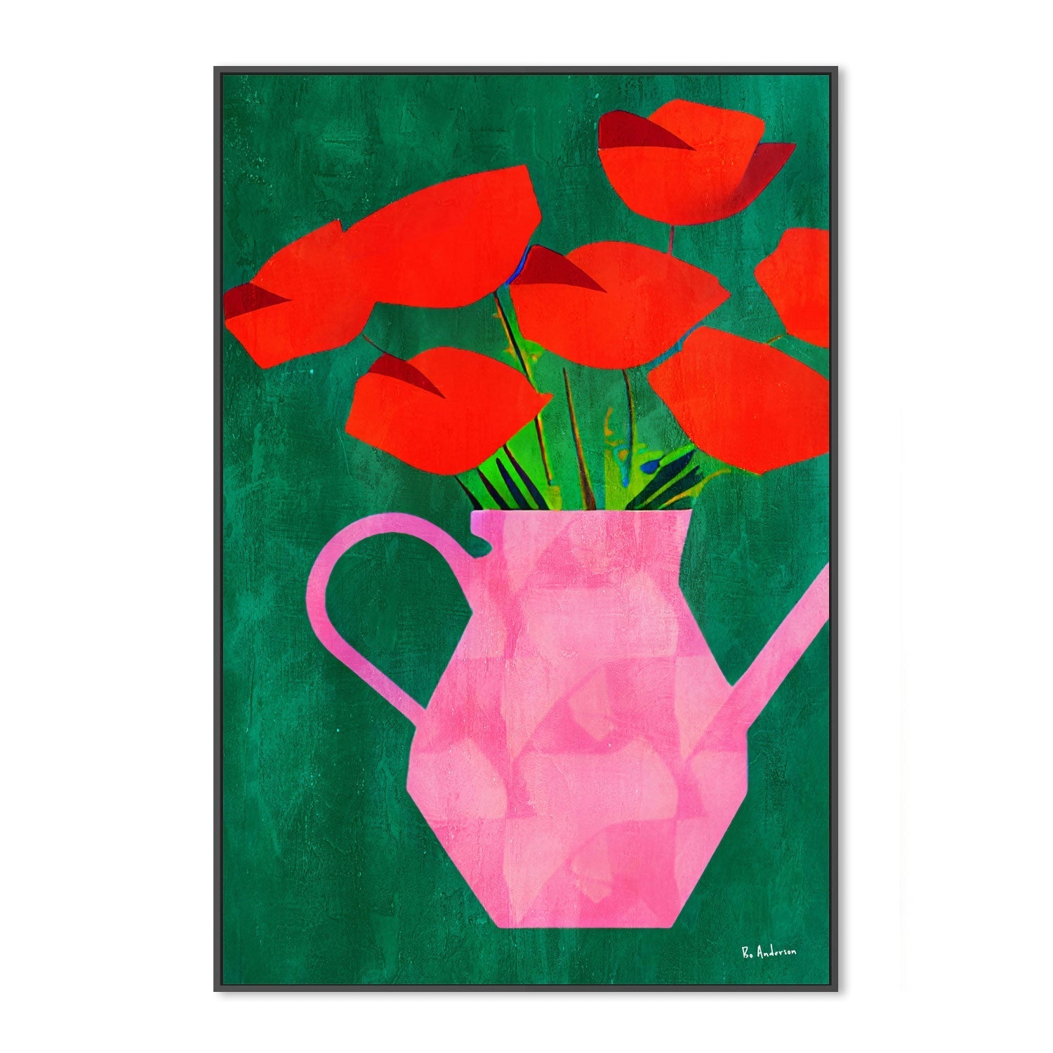 wall-art-print-canvas-poster-framed-Red Poppies In A Pink Vase , By Bo Anderson-3