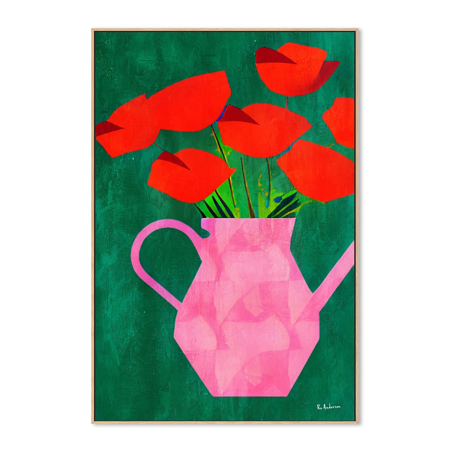 wall-art-print-canvas-poster-framed-Red Poppies In A Pink Vase , By Bo Anderson-4