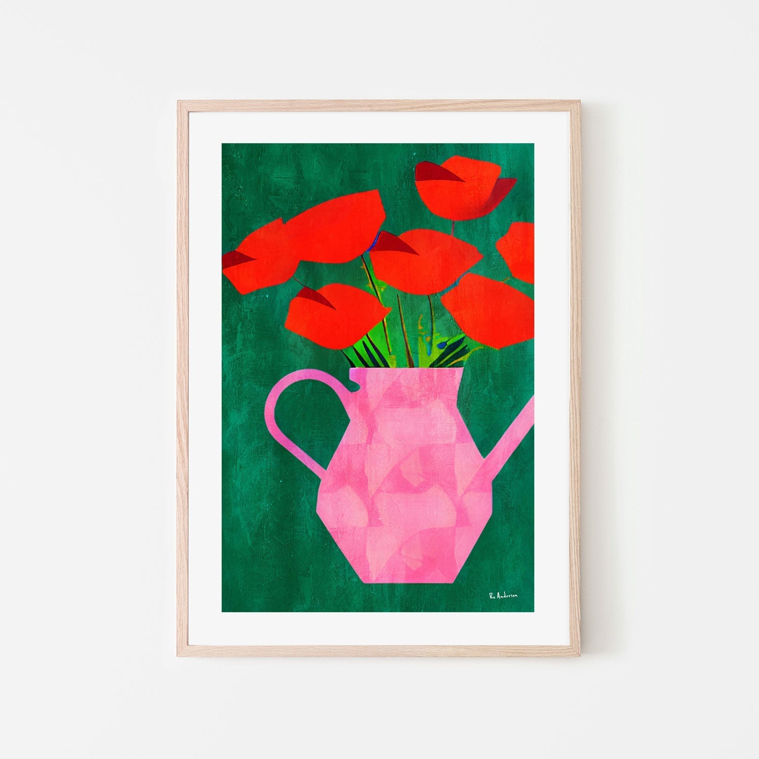 wall-art-print-canvas-poster-framed-Red Poppies In A Pink Vase , By Bo Anderson-6