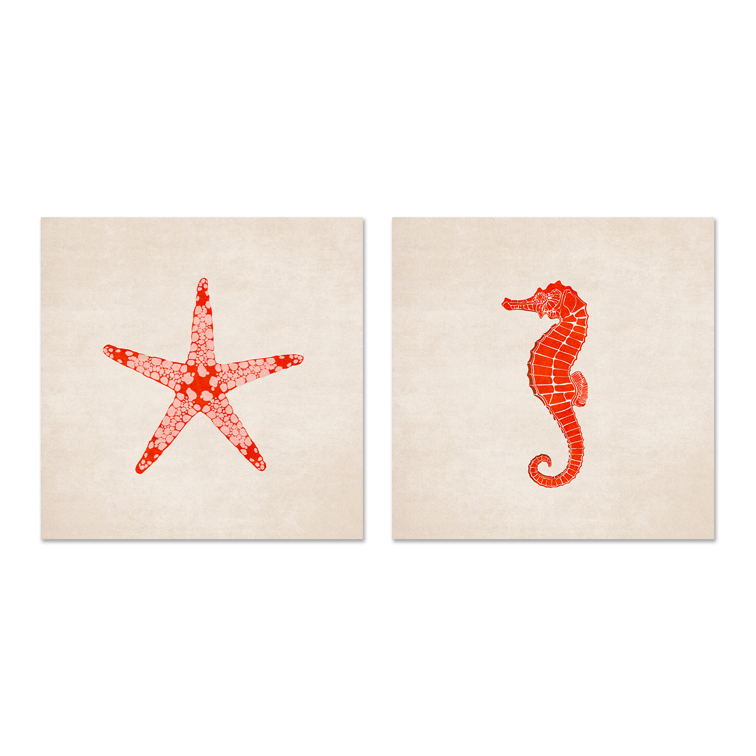 wall-art-print-canvas-poster-framed-Red Starfish And Sea Horse, Set Of 2 , By Emel Tunaboylu-GIOIA-WALL-ART