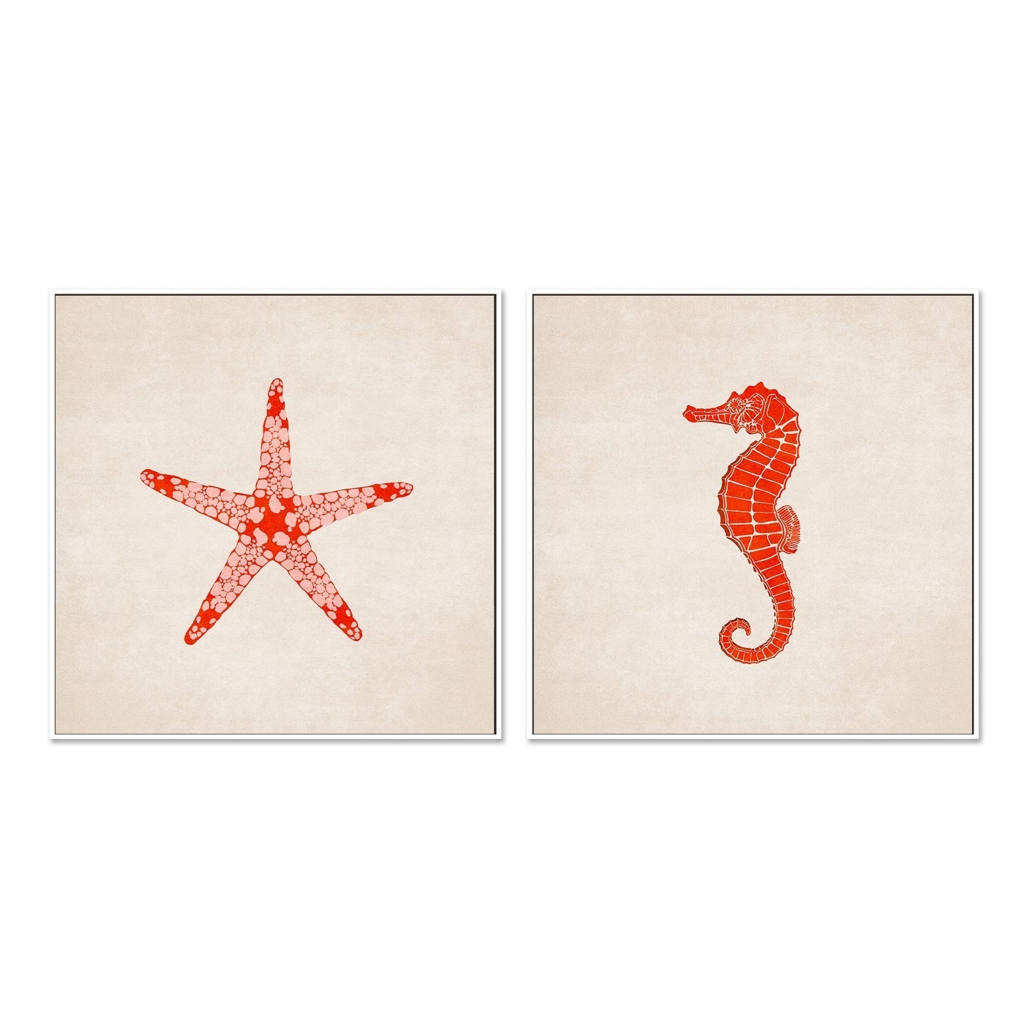 wall-art-print-canvas-poster-framed-Red Starfish And Sea Horse, Set Of 2 , By Emel Tunaboylu-GIOIA-WALL-ART