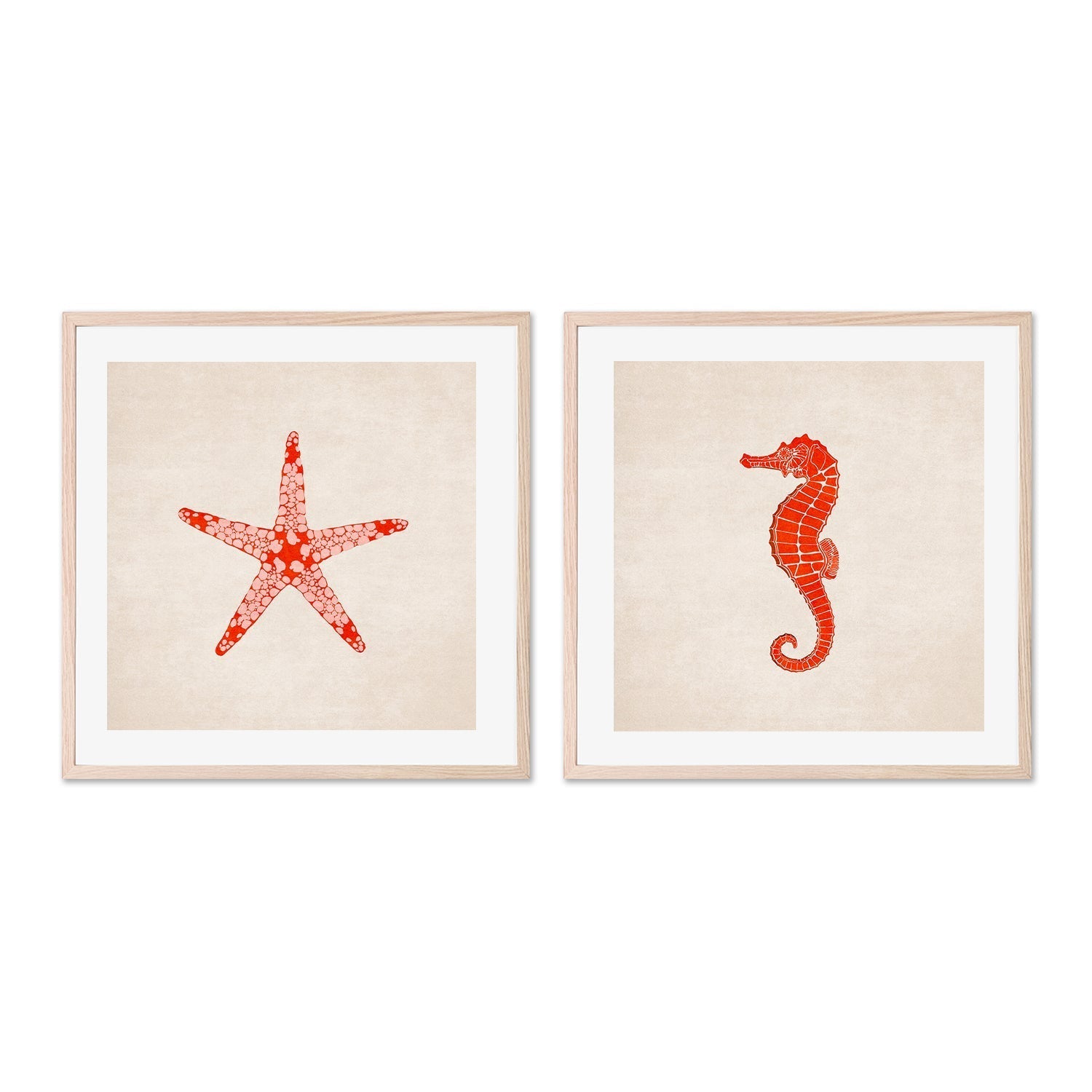 wall-art-print-canvas-poster-framed-Red Starfish And Sea Horse, Set Of 2 , By Emel Tunaboylu-GIOIA-WALL-ART