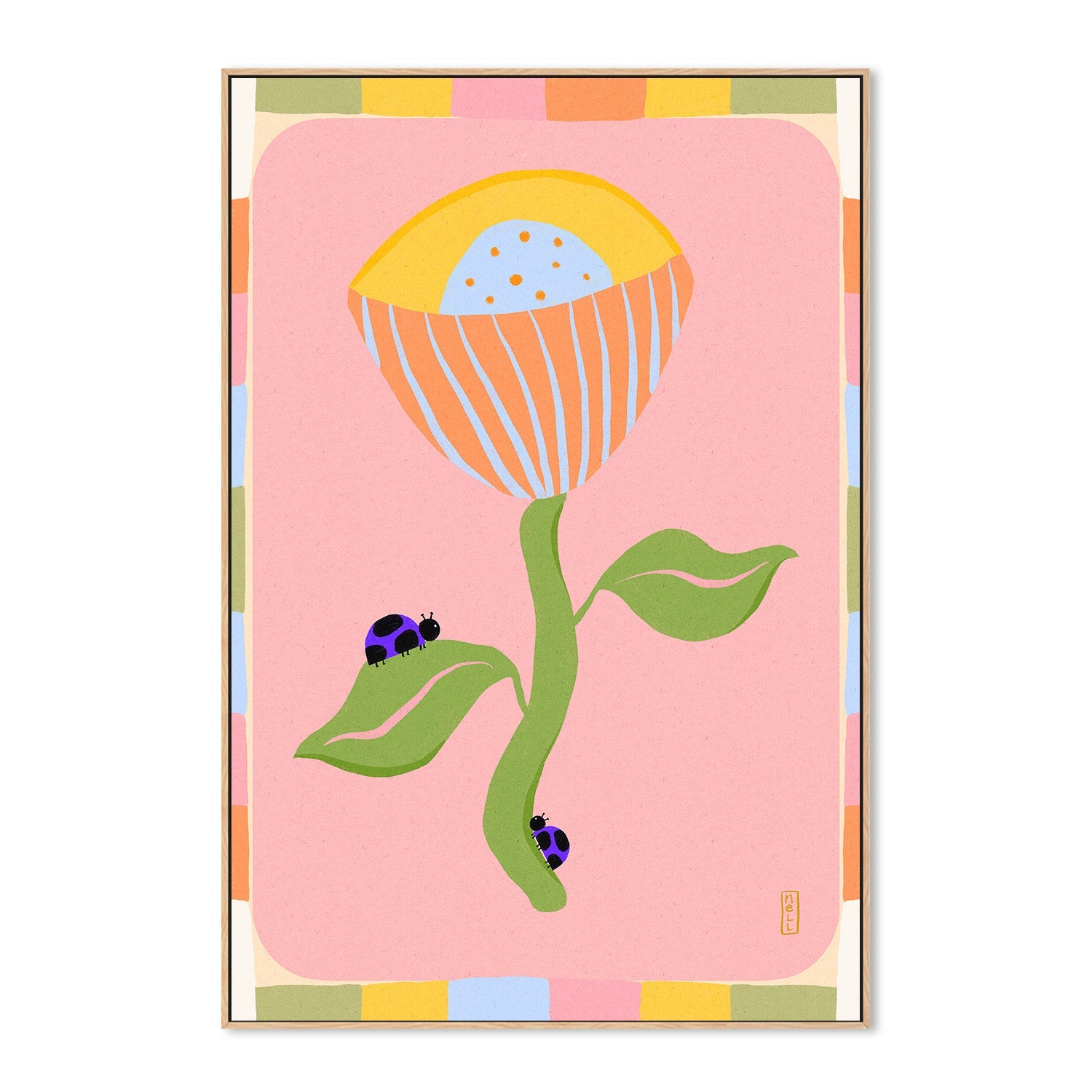 wall-art-print-canvas-poster-framed-Retro Bell Flower and Ladybirds-4
