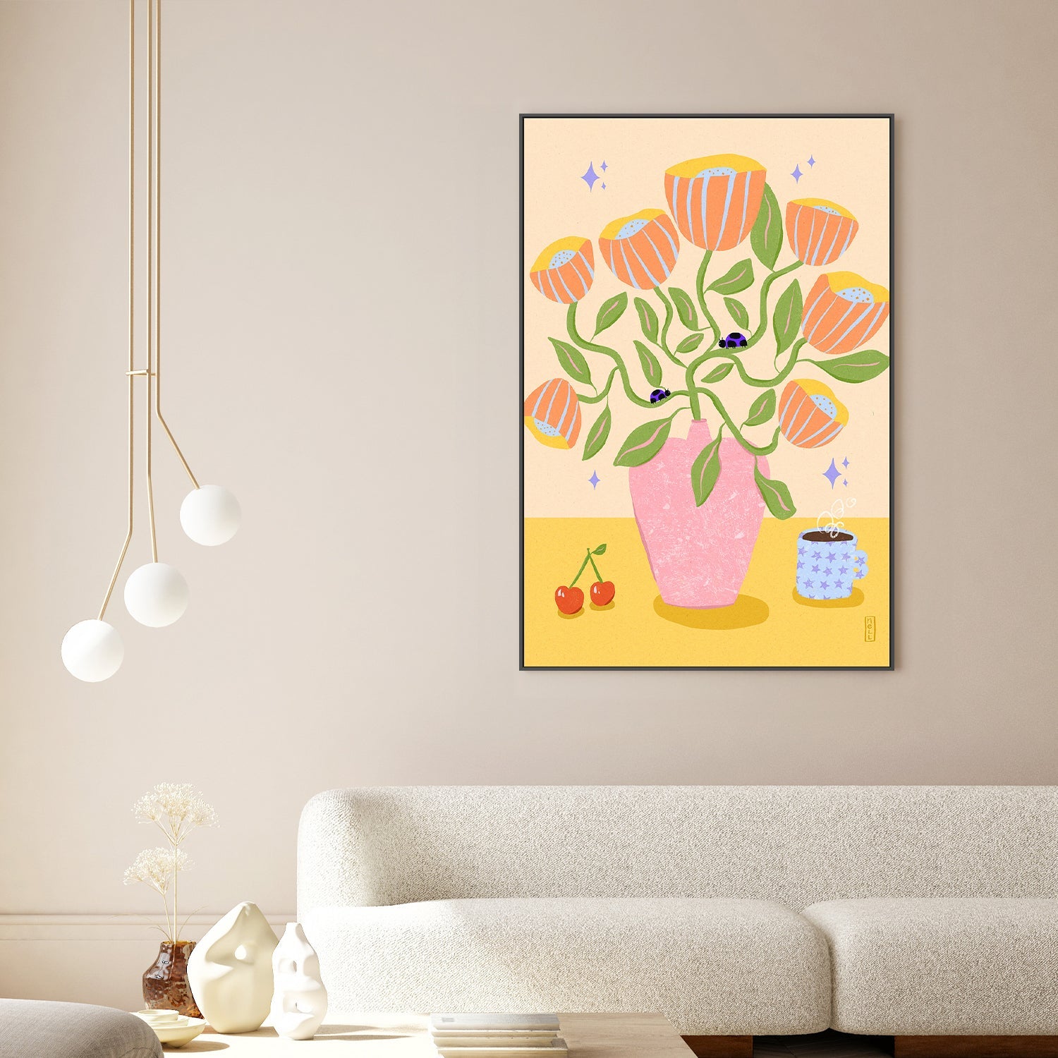 wall-art-print-canvas-poster-framed-Retro Bell Flowers in a Vase Illustration-2