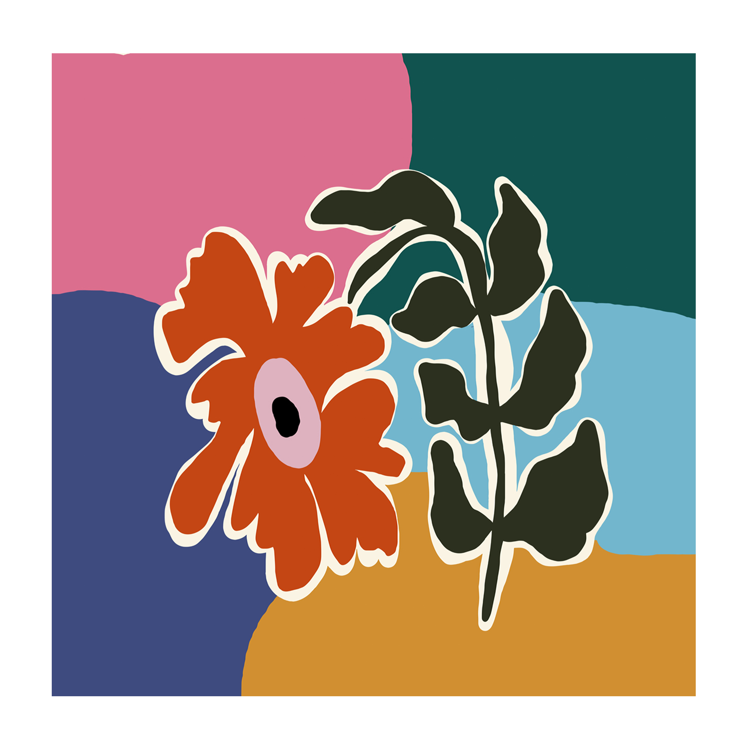 wall-art-print-canvas-poster-framed-Retro Minimal Flower, Style A , By Miho Art Studio , By Miho Art Studio-1