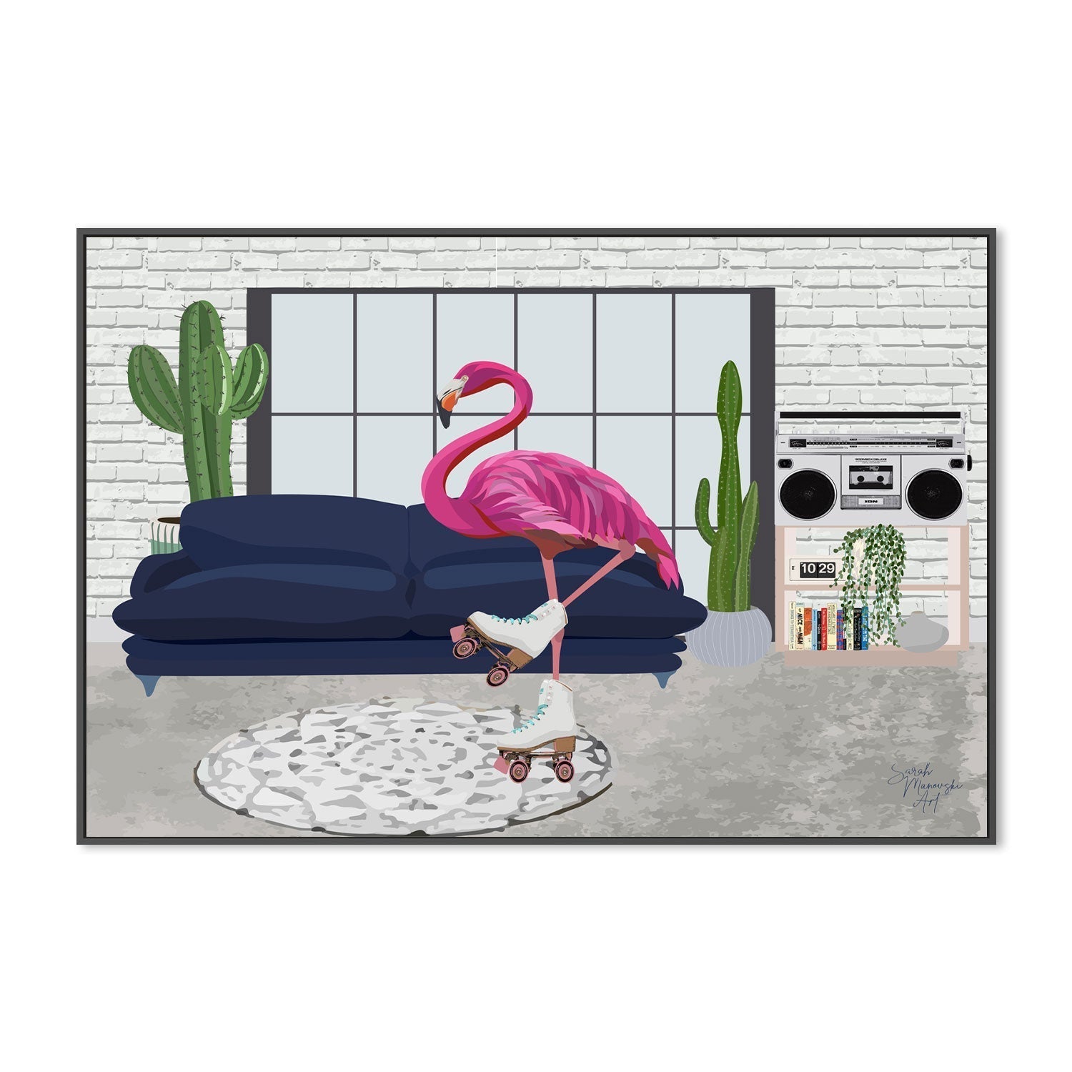 wall-art-print-canvas-poster-framed-Roller Skating Flamingo , By Sarah Manovski-GIOIA-WALL-ART