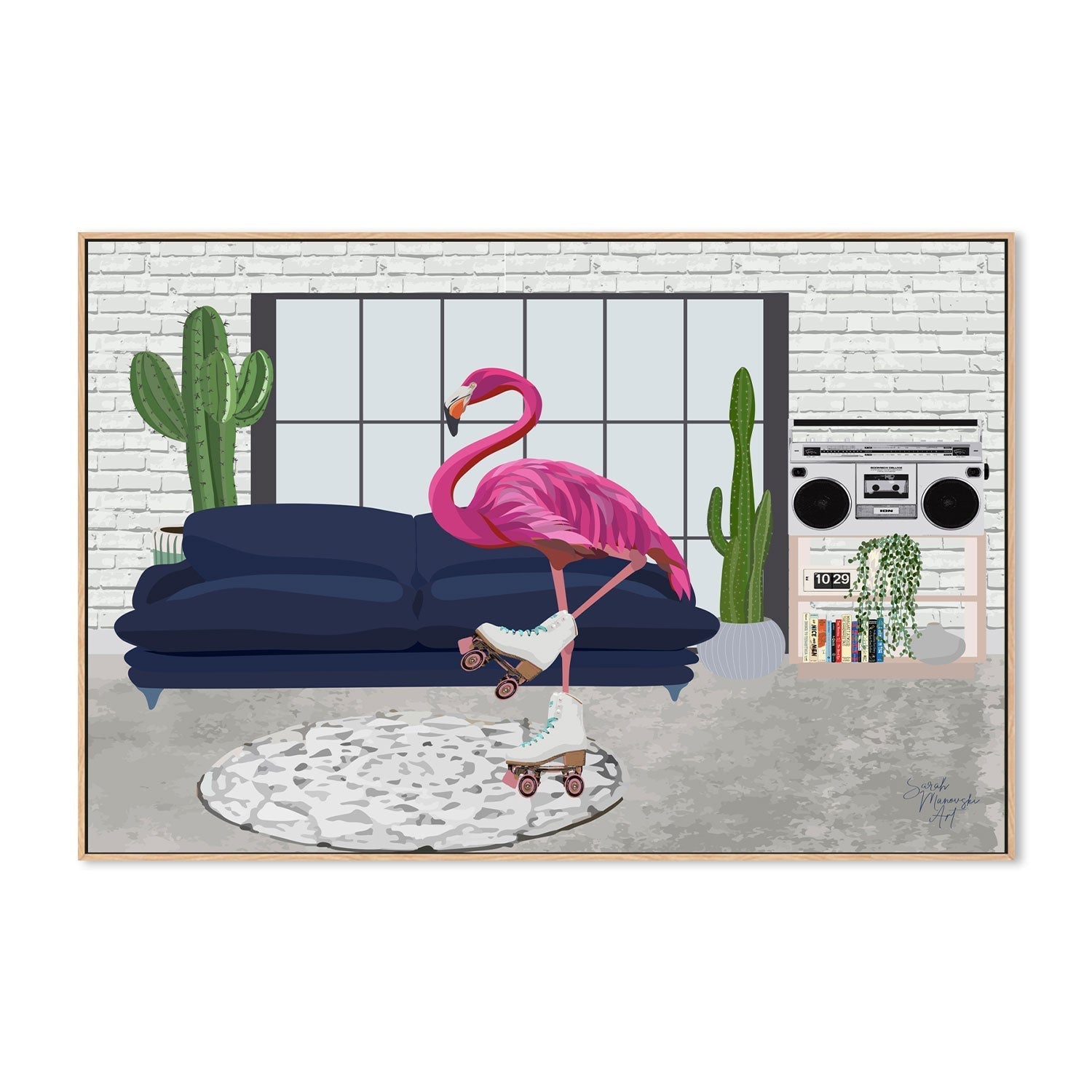 wall-art-print-canvas-poster-framed-Roller Skating Flamingo , By Sarah Manovski-GIOIA-WALL-ART