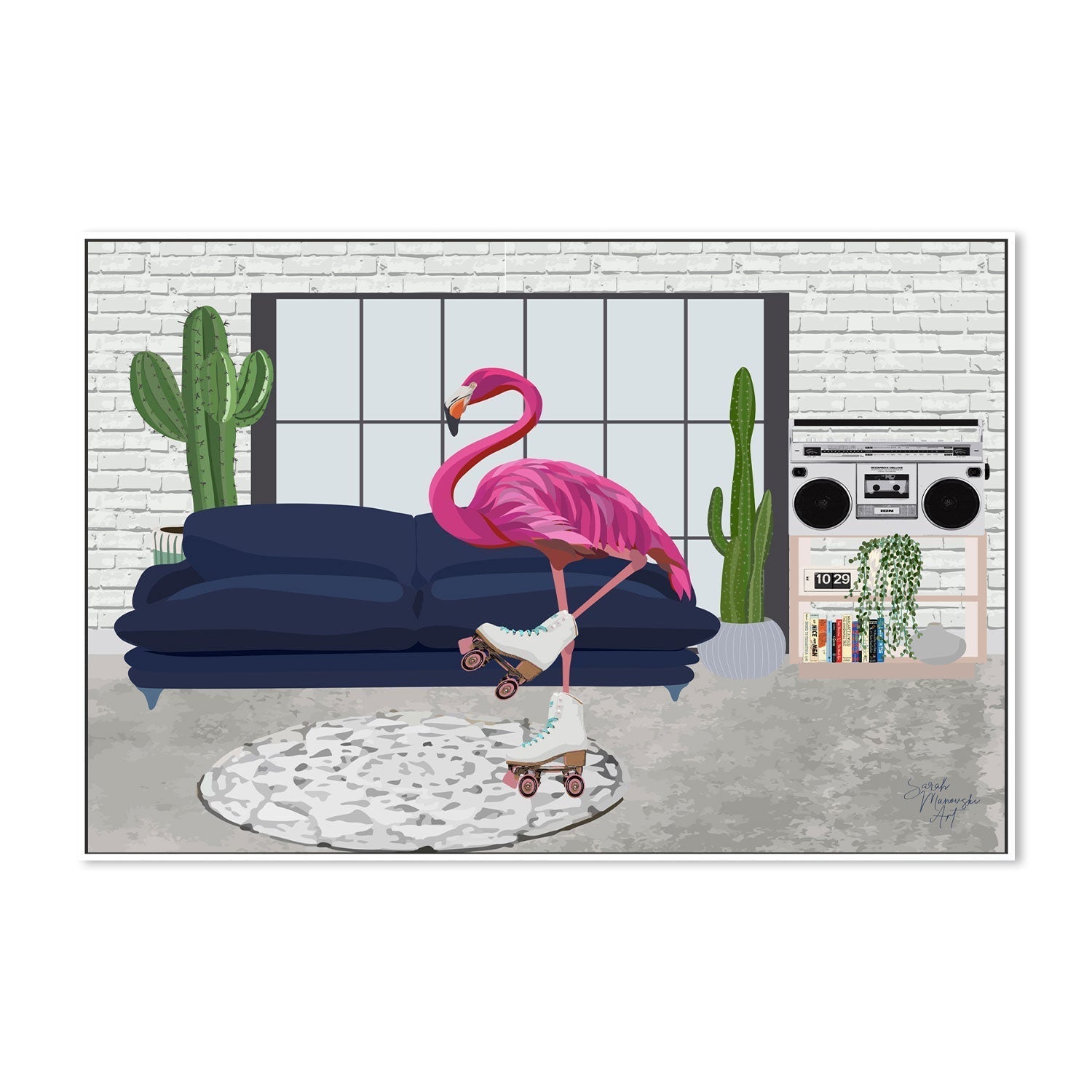 wall-art-print-canvas-poster-framed-Roller Skating Flamingo , By Sarah Manovski-GIOIA-WALL-ART