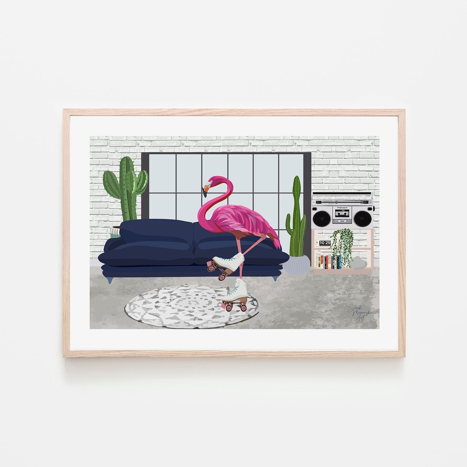 wall-art-print-canvas-poster-framed-Roller Skating Flamingo , By Sarah Manovski-GIOIA-WALL-ART