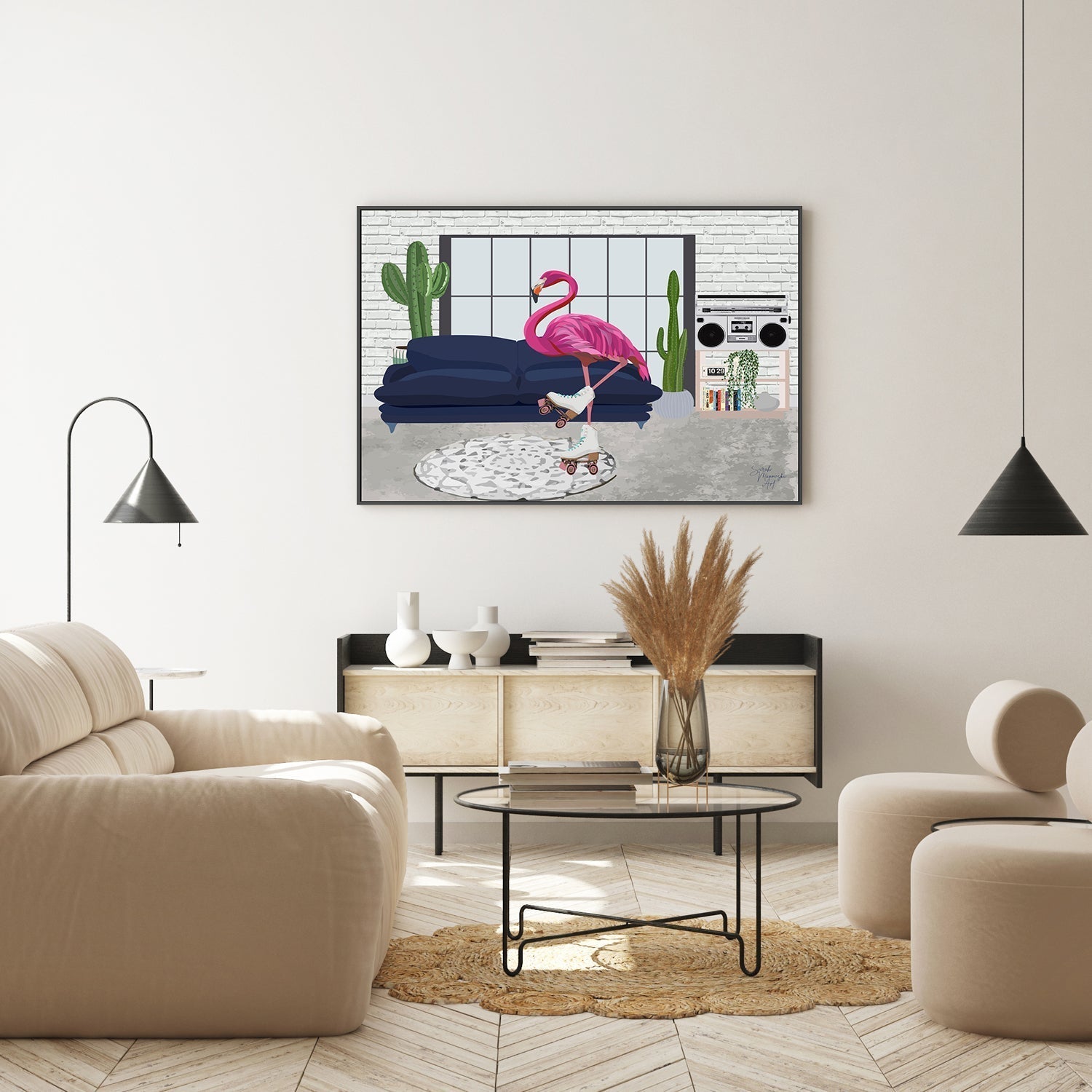 wall-art-print-canvas-poster-framed-Roller Skating Flamingo , By Sarah Manovski-GIOIA-WALL-ART