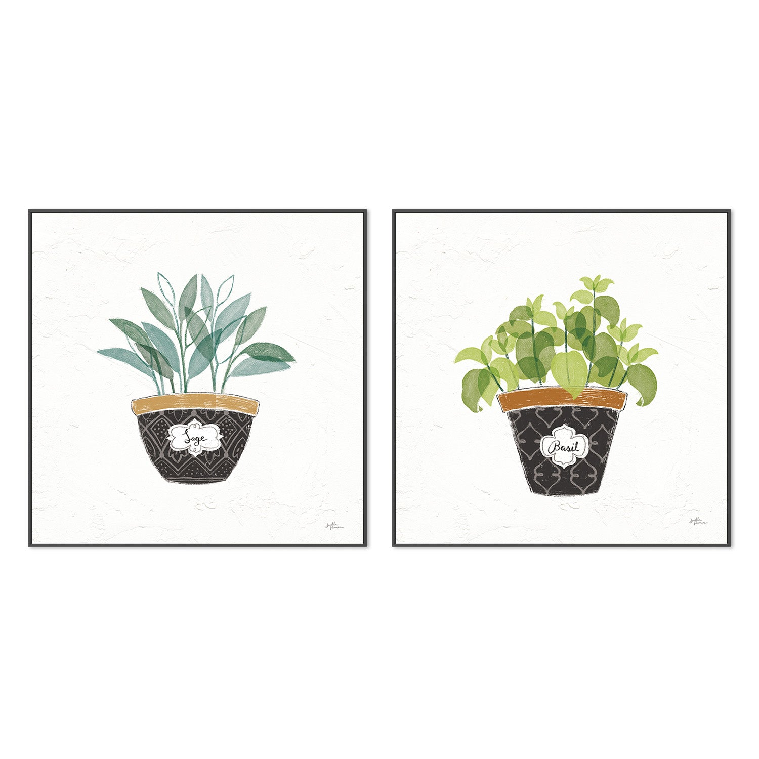 wall-art-print-canvas-poster-framed-Sage Fine Herbs Style A & Basil Fine Herbs Style B, Set Of 2 , By Janelle Penner-3