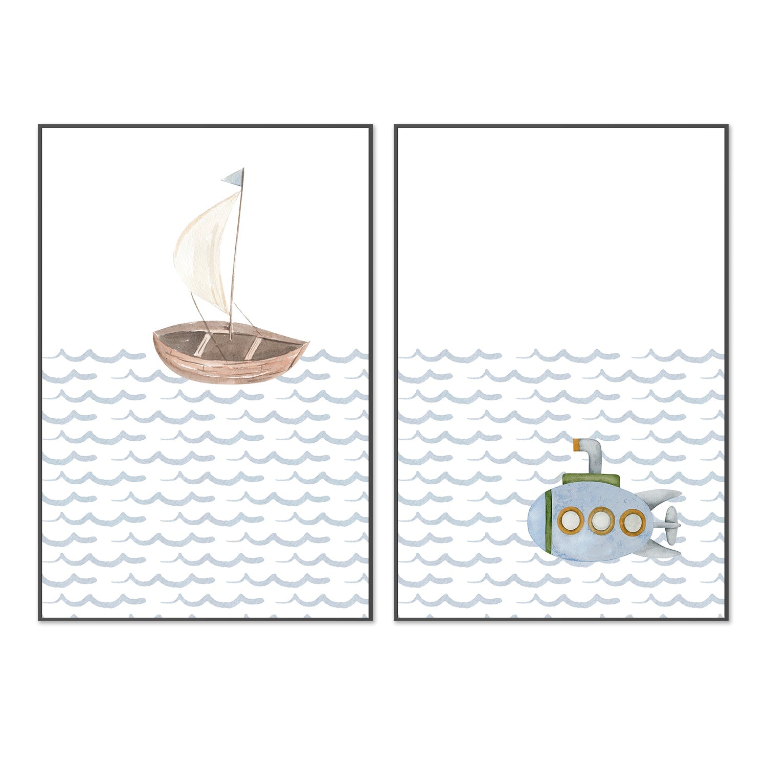 wall-art-print-canvas-poster-framed-Sailboat, Submarine , By At Viv Home Prints-3