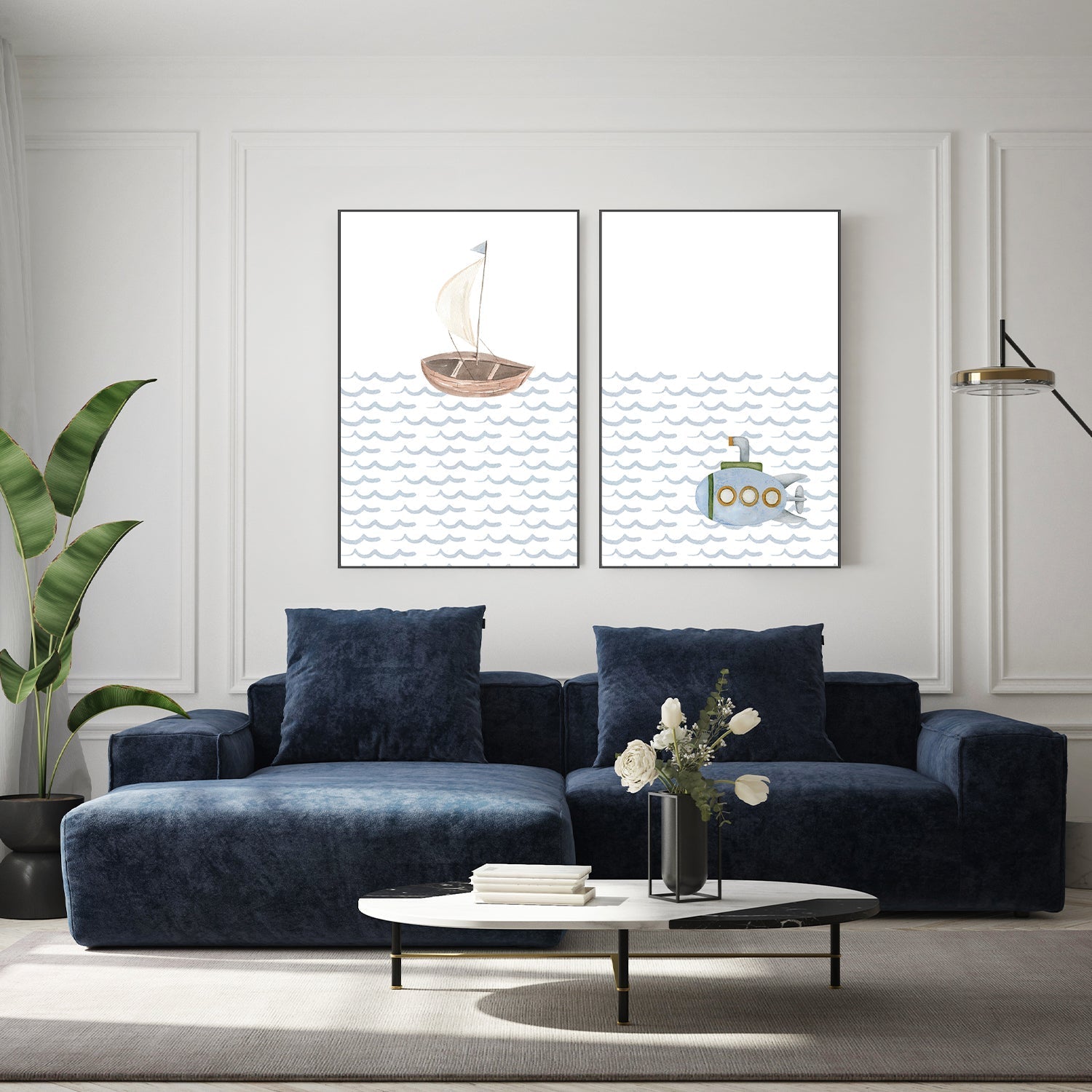 wall-art-print-canvas-poster-framed-Sailboat, Submarine , By At Viv Home Prints-7