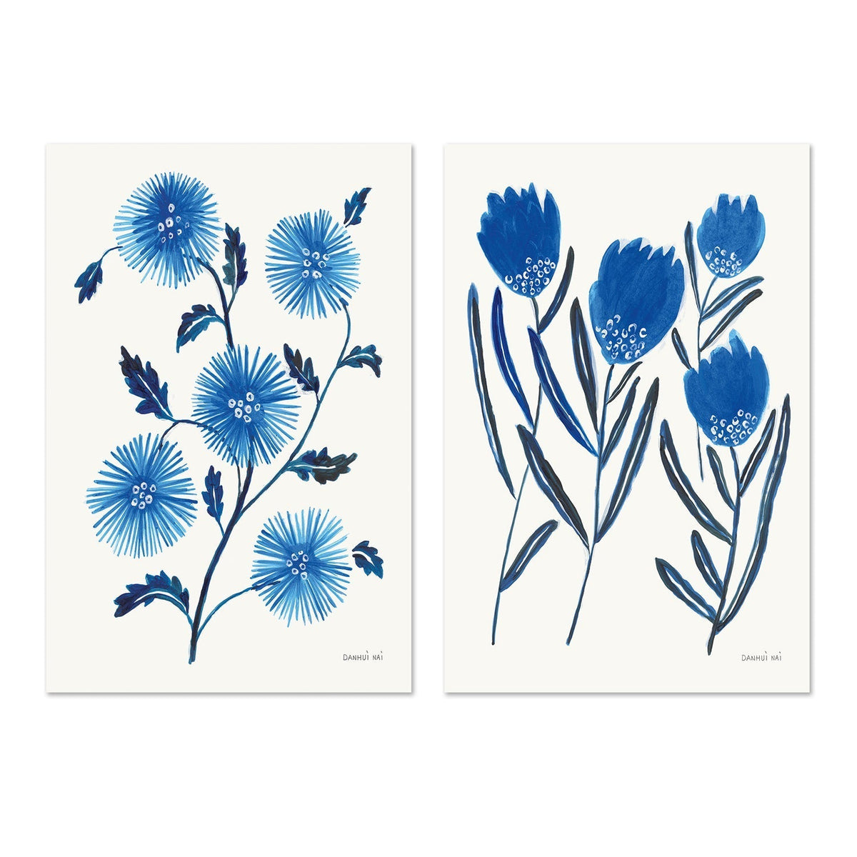 wall-art-print-canvas-poster-framed-Saphire Blue Flowers, Style A & B, Set Of 2 , By Danhui Nai-GIOIA-WALL-ART
