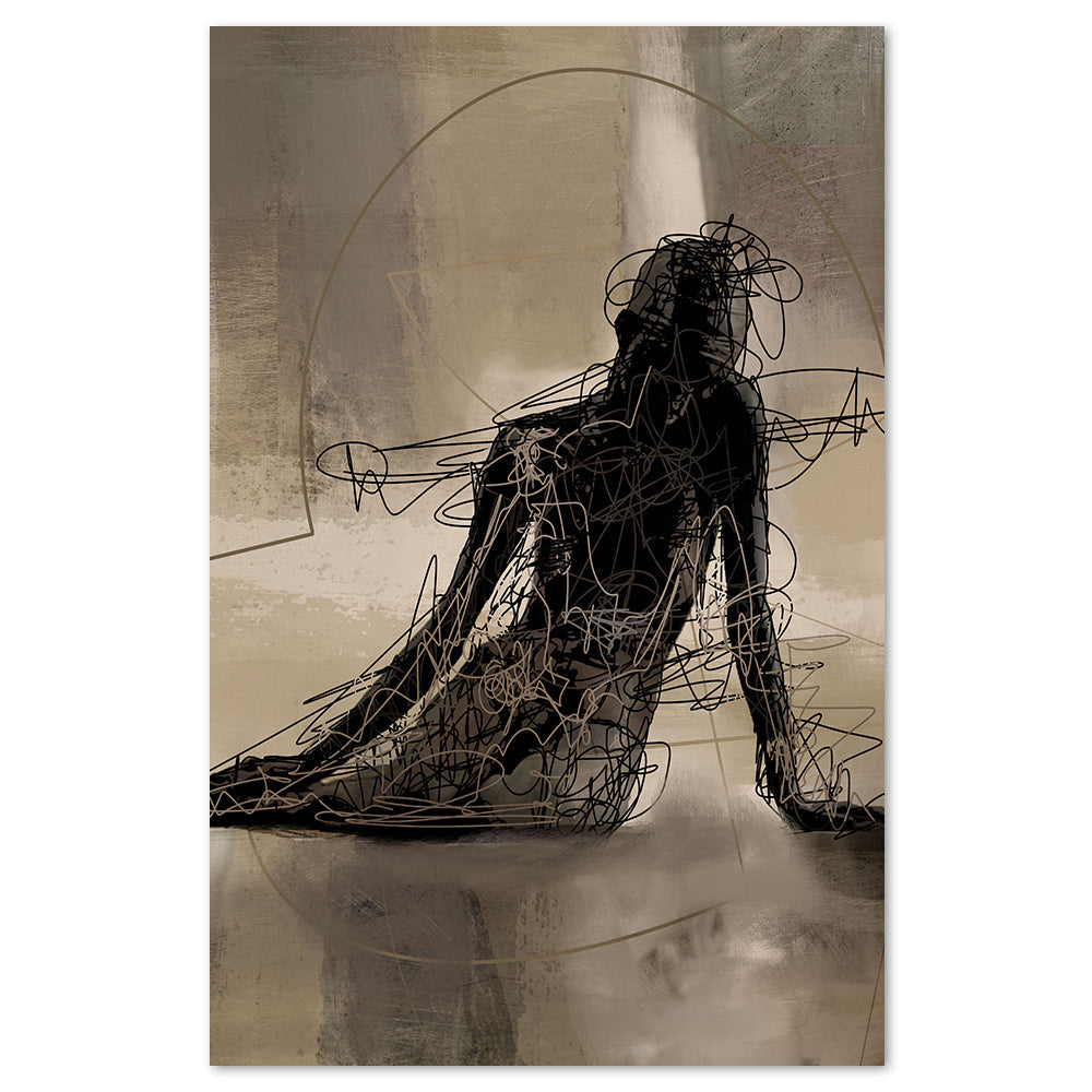 wall-art-print-canvas-poster-framed-Scribbled Seated Woman-by-Roberto Moro Art-Gioia Wall Art