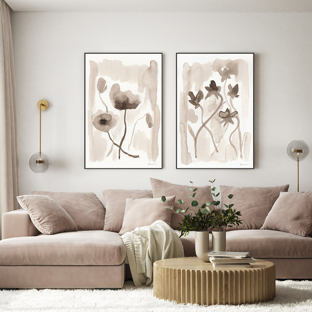 wall-art-print-canvas-poster-framed-Sepia Florals, Style A & B, Set Of 2 , By Pamela Munger-GIOIA-WALL-ART