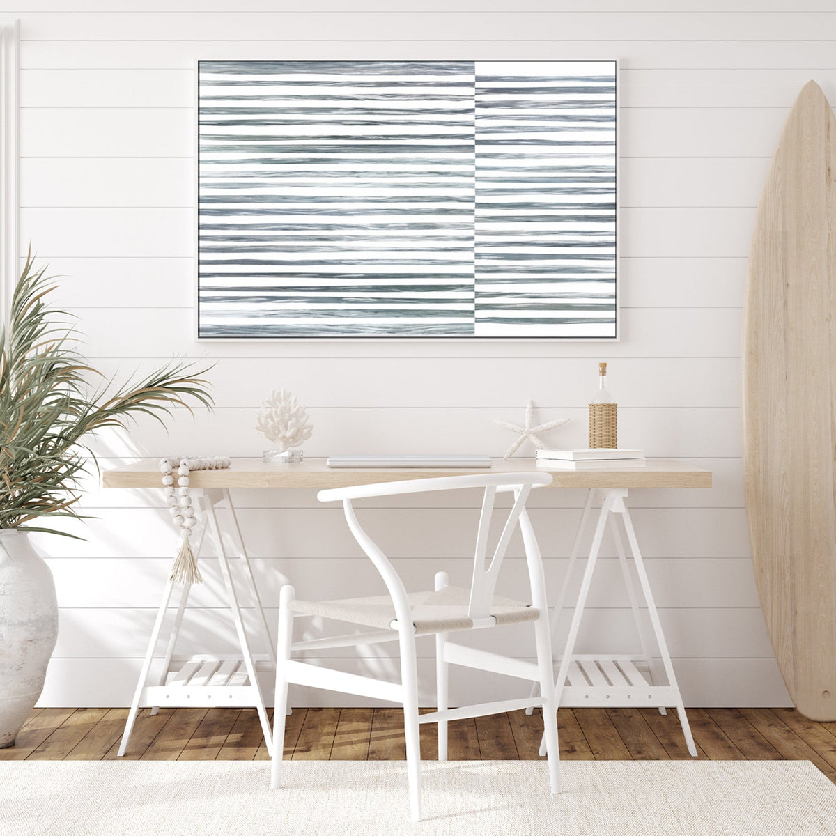 wall-art-print-canvas-poster-framed-Shibori Stripes, Sea Green, Style A-by-Dear Musketeer Studio-Gioia Wall Art