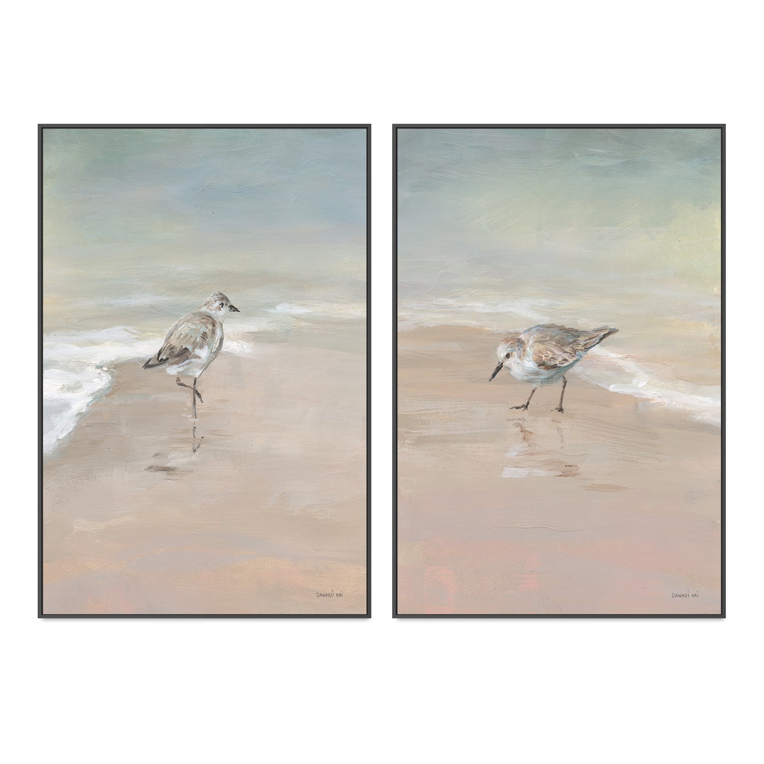 wall-art-print-canvas-poster-framed-Shorebird On The Sand, Style A & B, Set Of 2 , By Danhui Nai-GIOIA-WALL-ART