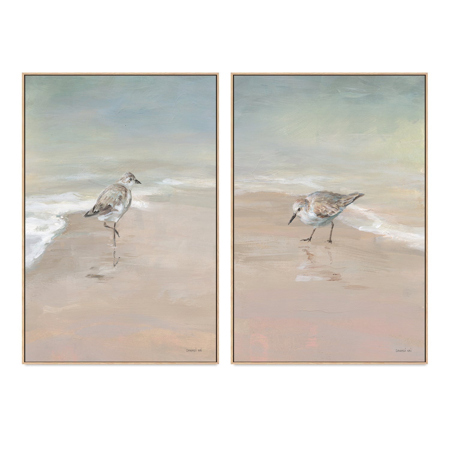 wall-art-print-canvas-poster-framed-Shorebird On The Sand, Style A & B, Set Of 2 , By Danhui Nai-GIOIA-WALL-ART