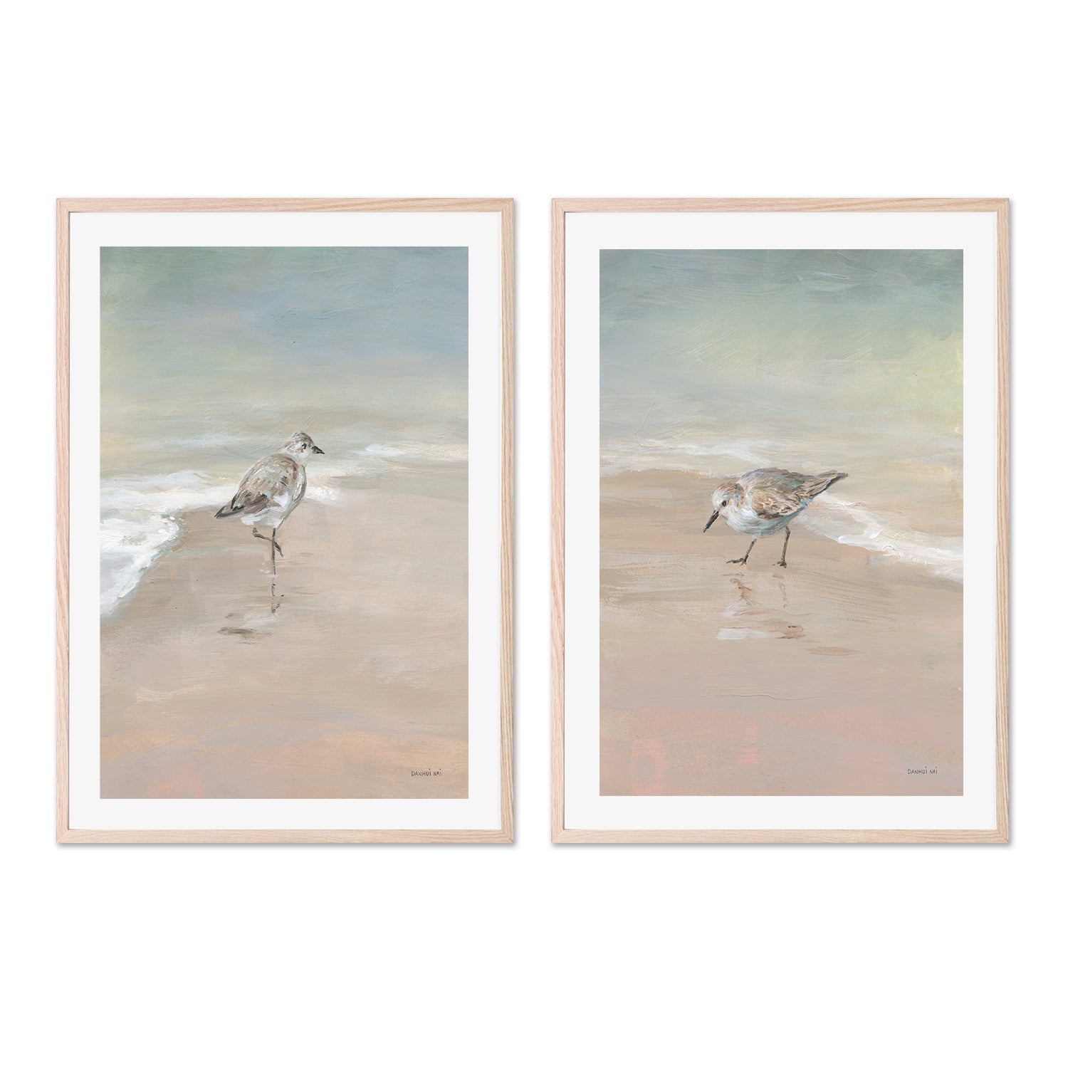 wall-art-print-canvas-poster-framed-Shorebird On The Sand, Style A & B, Set Of 2 , By Danhui Nai-GIOIA-WALL-ART