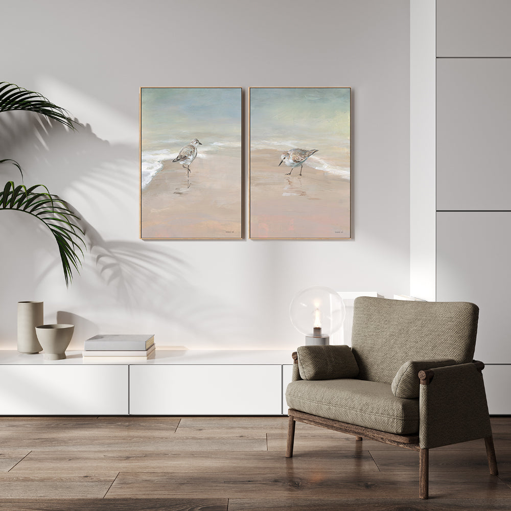 wall-art-print-canvas-poster-framed-Shorebird On The Sand, Style A & B, Set Of 2 , By Danhui Nai-GIOIA-WALL-ART