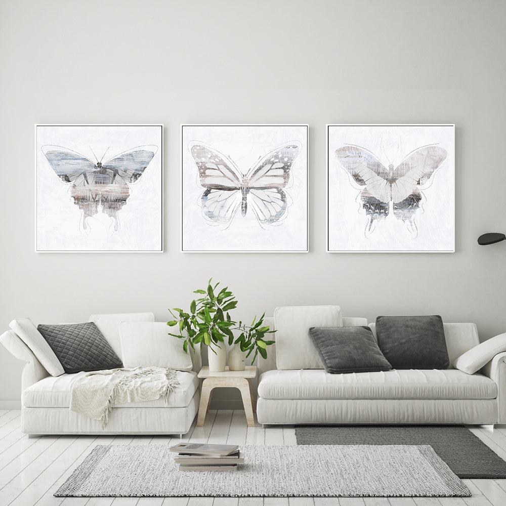 wall-art-print-canvas-poster-framed-Silver Butterfly, Style A, B & C, Set Of 3 , By Nina Blue-2