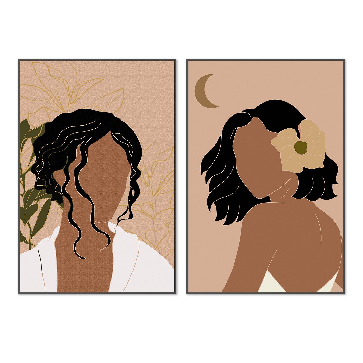 wall-art-print-canvas-poster-framed-Simple Woman Tropical Portrait & Hawaiian Simple Woman Portrait, Set Of 2-3