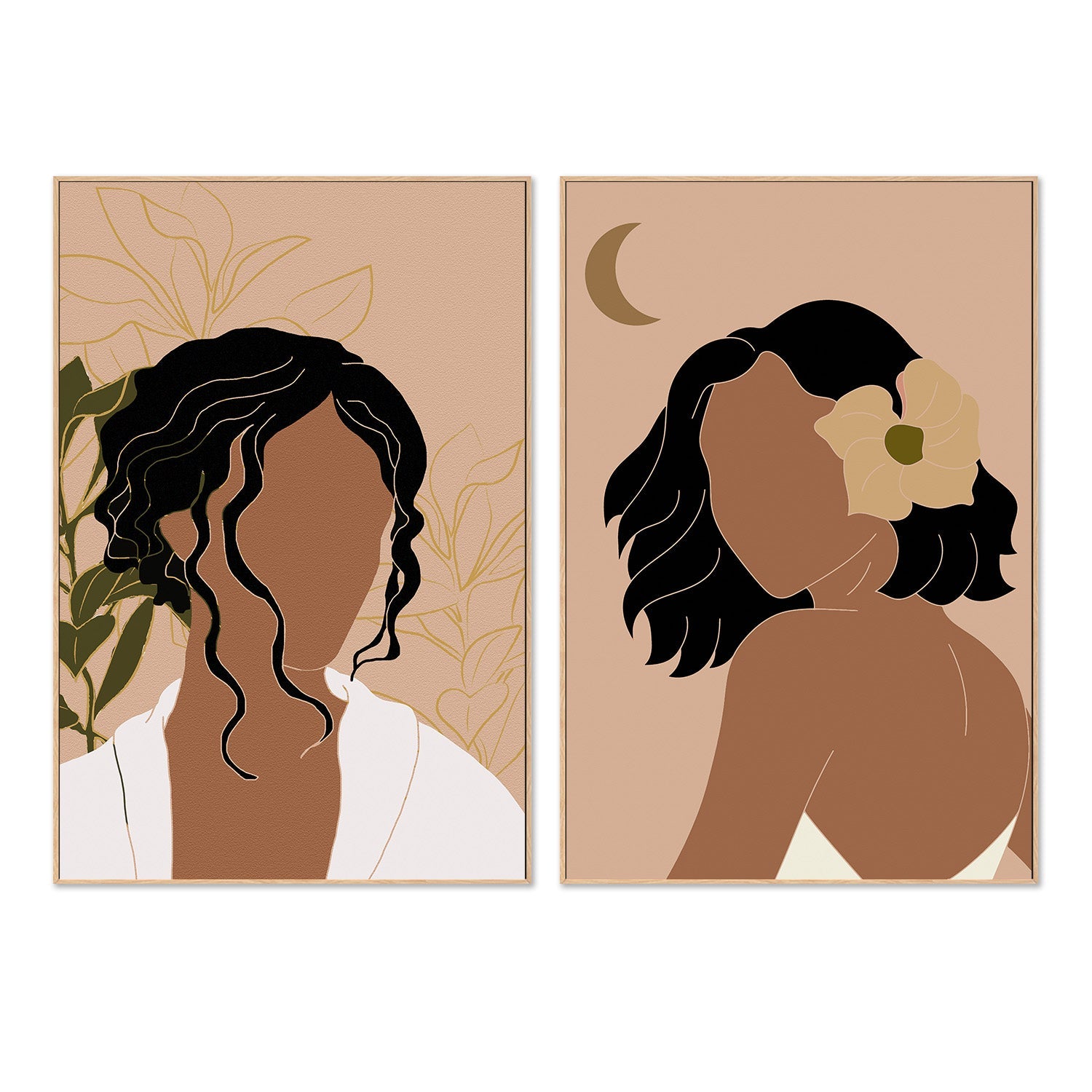 wall-art-print-canvas-poster-framed-Simple Woman Tropical Portrait & Hawaiian Simple Woman Portrait, Set Of 2-4