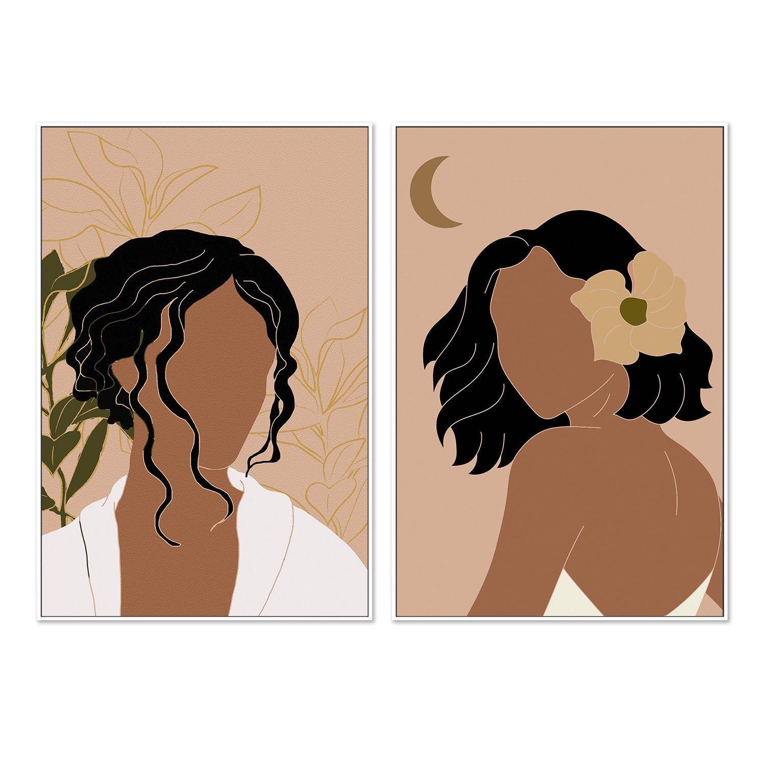 wall-art-print-canvas-poster-framed-Simple Woman Tropical Portrait & Hawaiian Simple Woman Portrait, Set Of 2-5