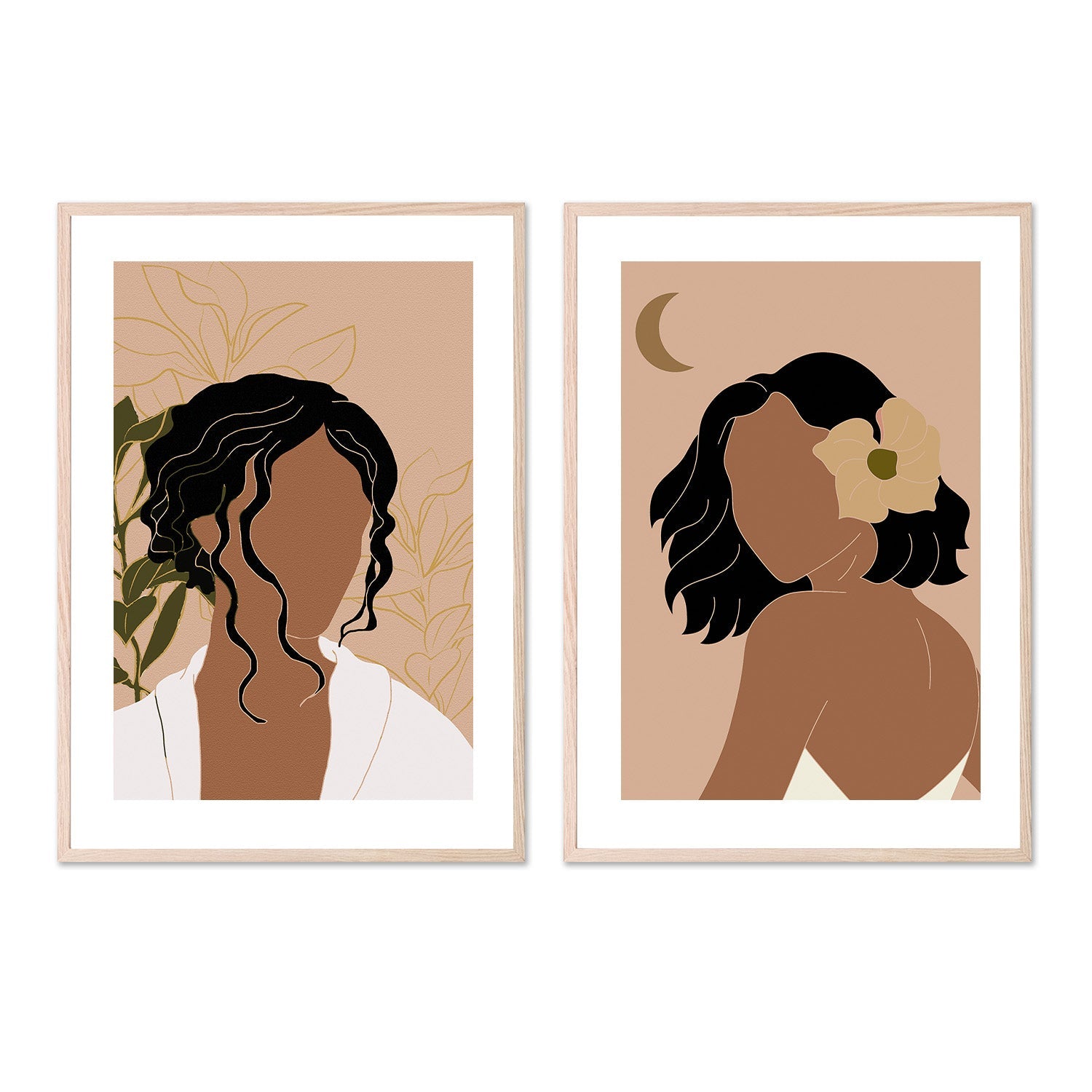 wall-art-print-canvas-poster-framed-Simple Woman Tropical Portrait & Hawaiian Simple Woman Portrait, Set Of 2-6