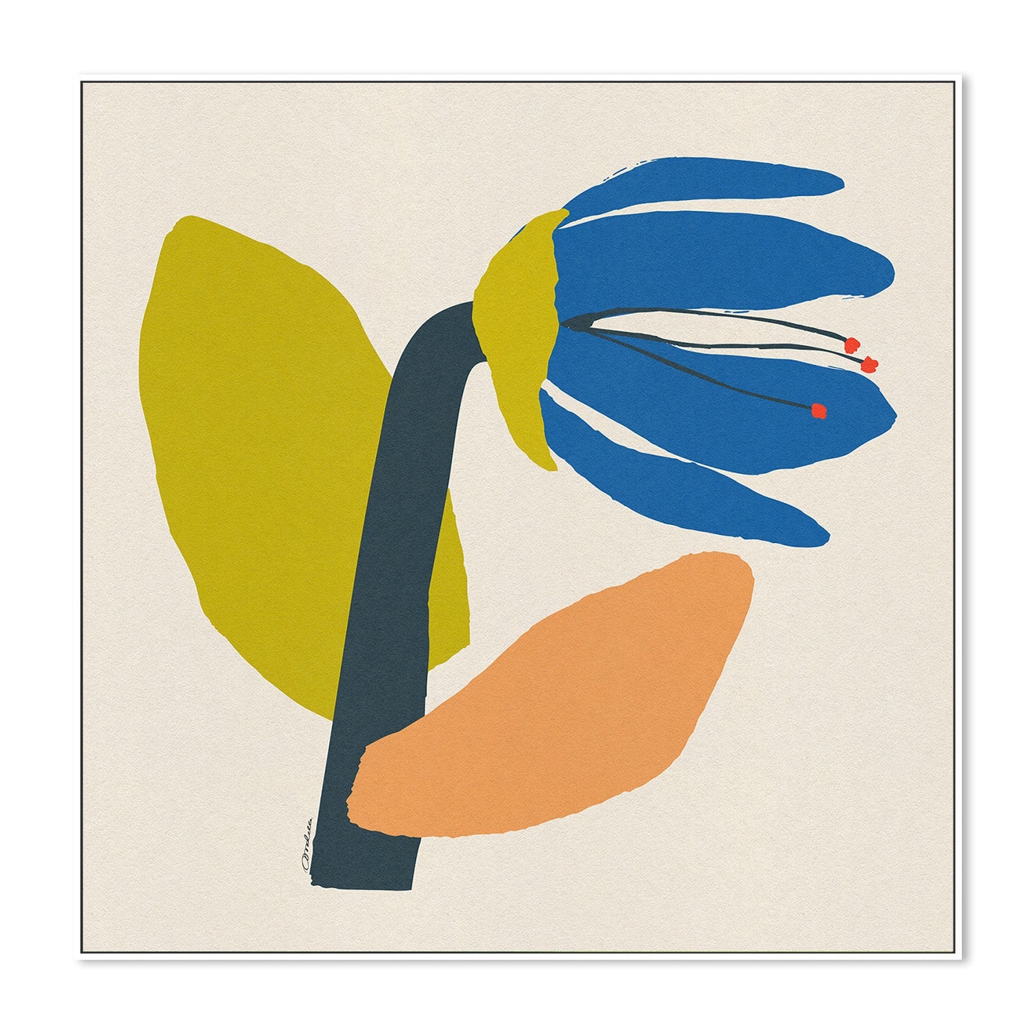 wall-art-print-canvas-poster-framed-Single Blue Flower With Cream Leaf-5