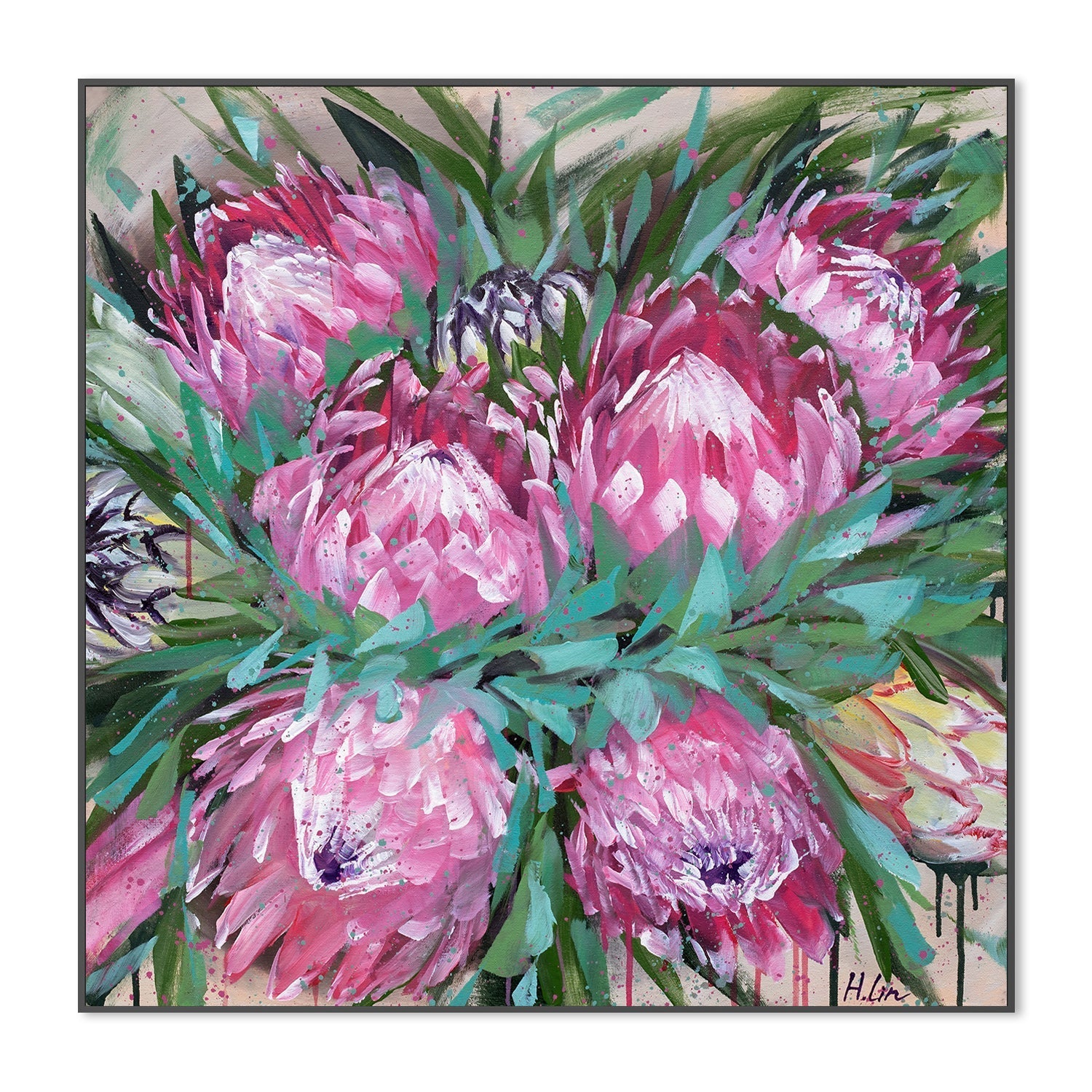 wall-art-print-canvas-poster-framed-Smiling Like A Flower Towards Sunlight, Protea Frosted Fire and Niobe White , By Hsin Lin-3