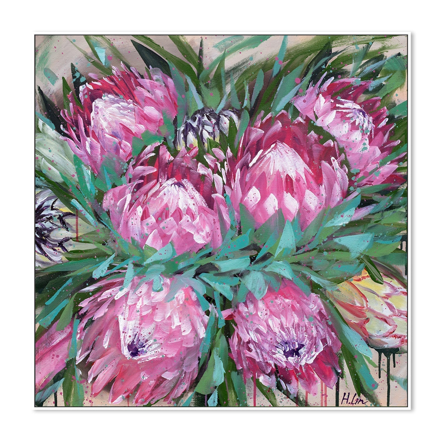 wall-art-print-canvas-poster-framed-Smiling Like A Flower Towards Sunlight, Protea Frosted Fire and Niobe White , By Hsin Lin-5