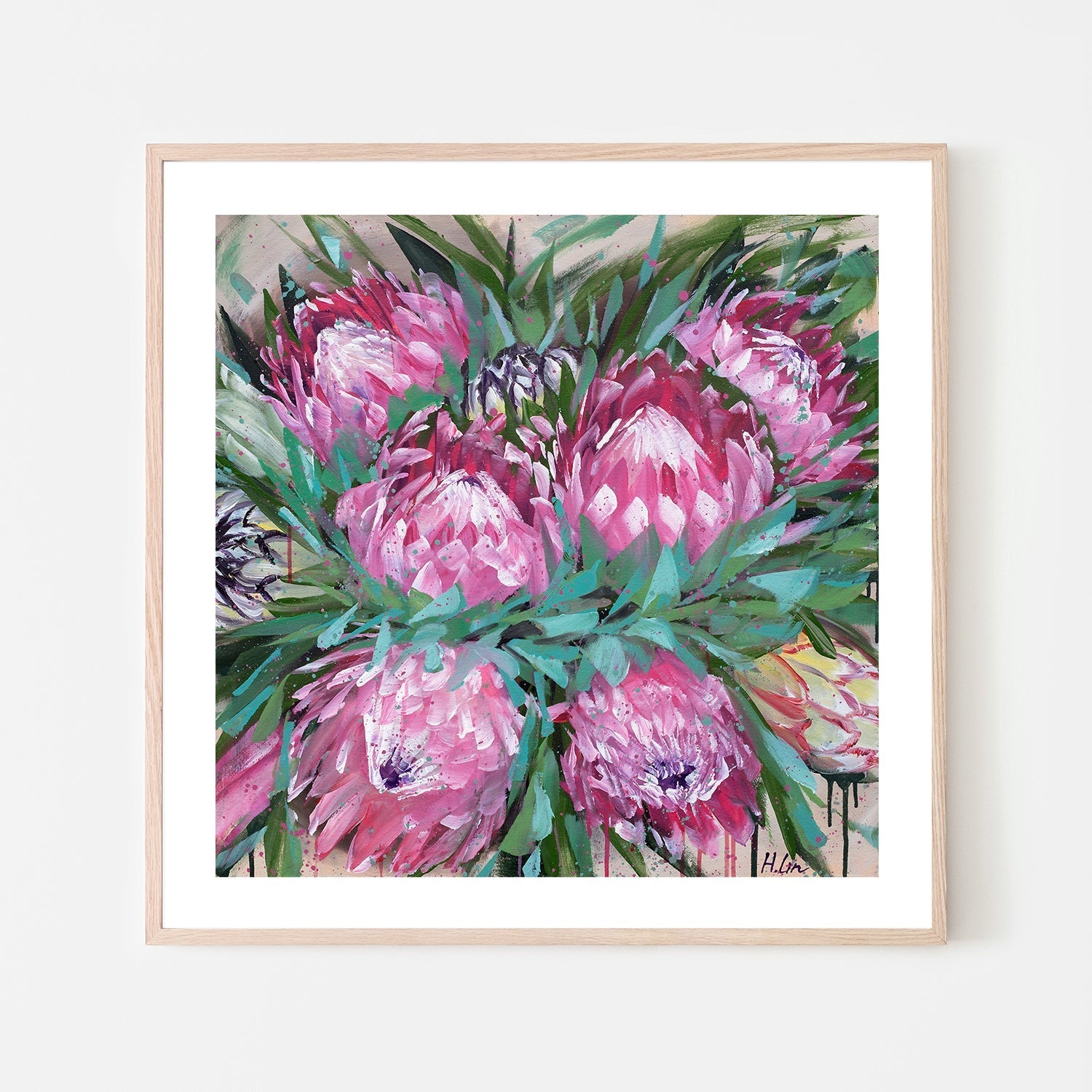wall-art-print-canvas-poster-framed-Smiling Like A Flower Towards Sunlight, Protea Frosted Fire and Niobe White , By Hsin Lin-6