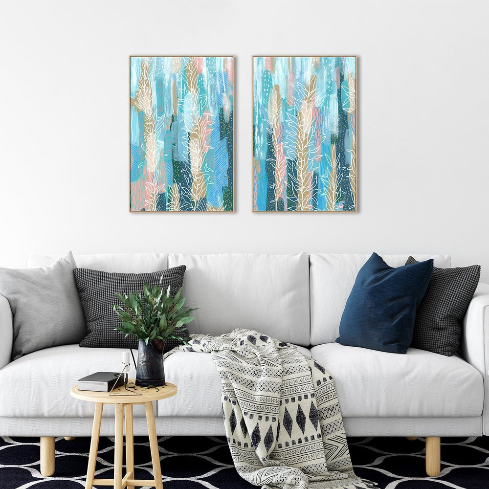 wall-art-print-canvas-poster-framed-Stems On Turquoise Background, Set Of 2-by-Emily Wood-Gioia Wall Art