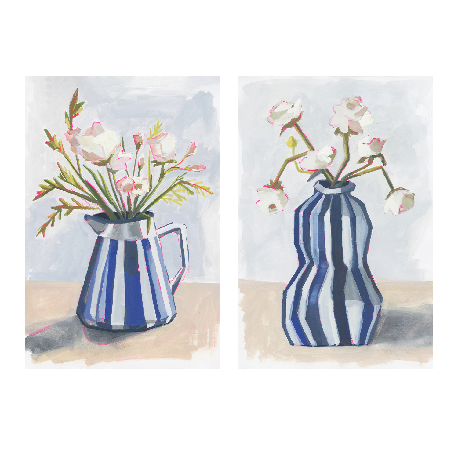 wall-art-print-canvas-poster-framed-Striped Vase, Style A & B, Set Of 2 , By Lucrecia Caporale-1