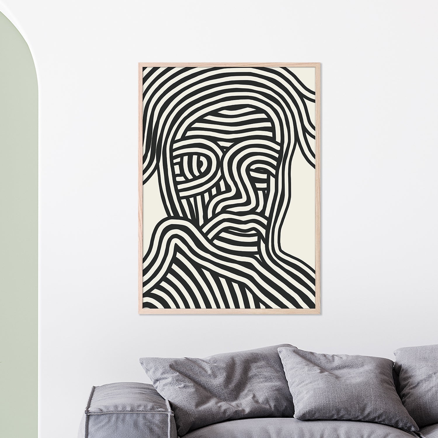 wall-art-print-canvas-poster-framed-Stylized Human Face With Black Stripes-2