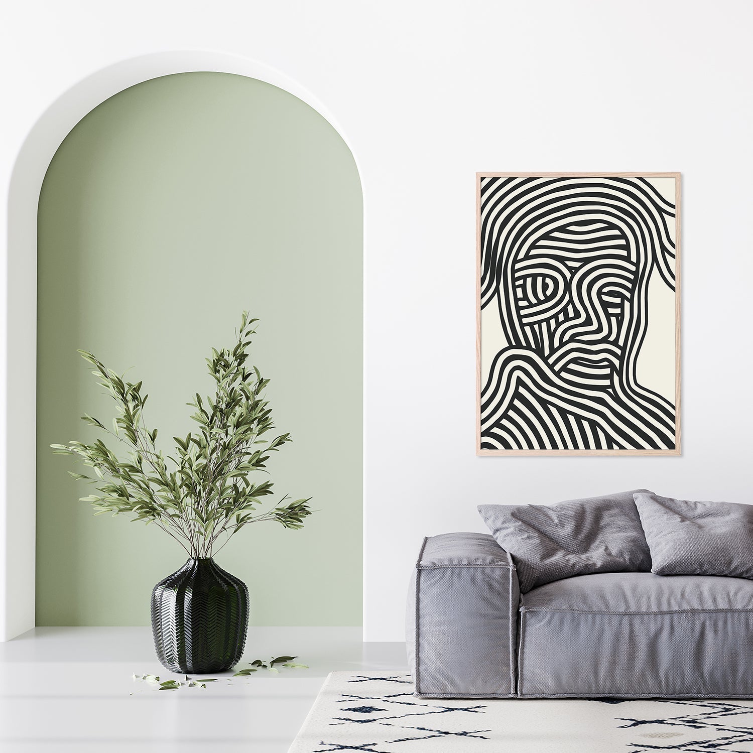 wall-art-print-canvas-poster-framed-Stylized Human Face With Black Stripes-9
