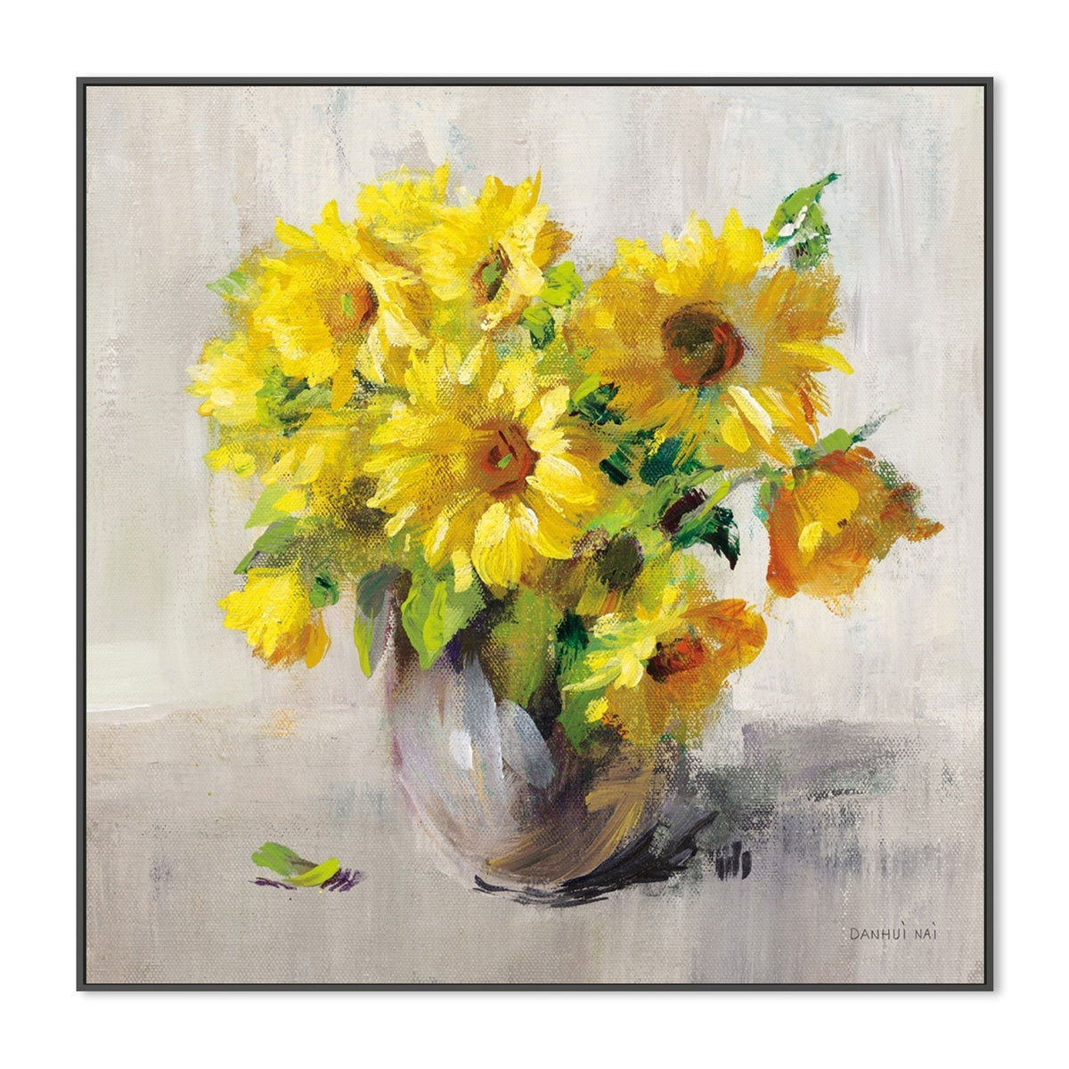 wall-art-print-canvas-poster-framed-Sunflower Still Life on Gray, Style A-by-Danhui Nai-Gioia Wall Art