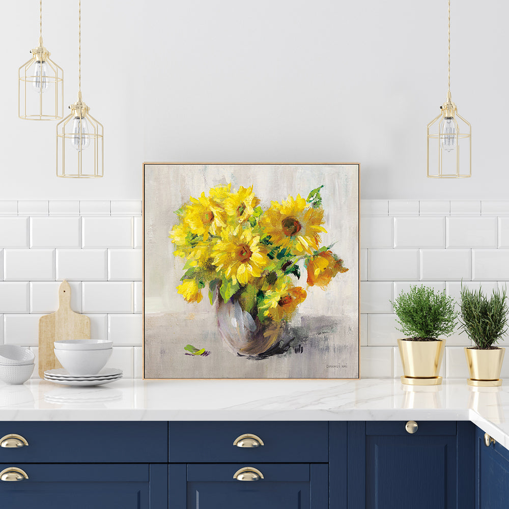 wall-art-print-canvas-poster-framed-Sunflower Still Life on Gray, Style A-by-Danhui Nai-Gioia Wall Art