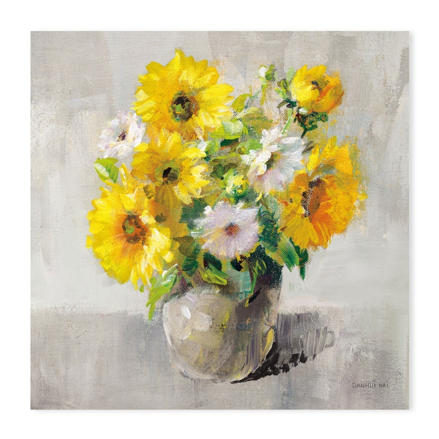 wall-art-print-canvas-poster-framed-Sunflower Still Life on Gray, Style B-by-Danhui Nai-Gioia Wall Art
