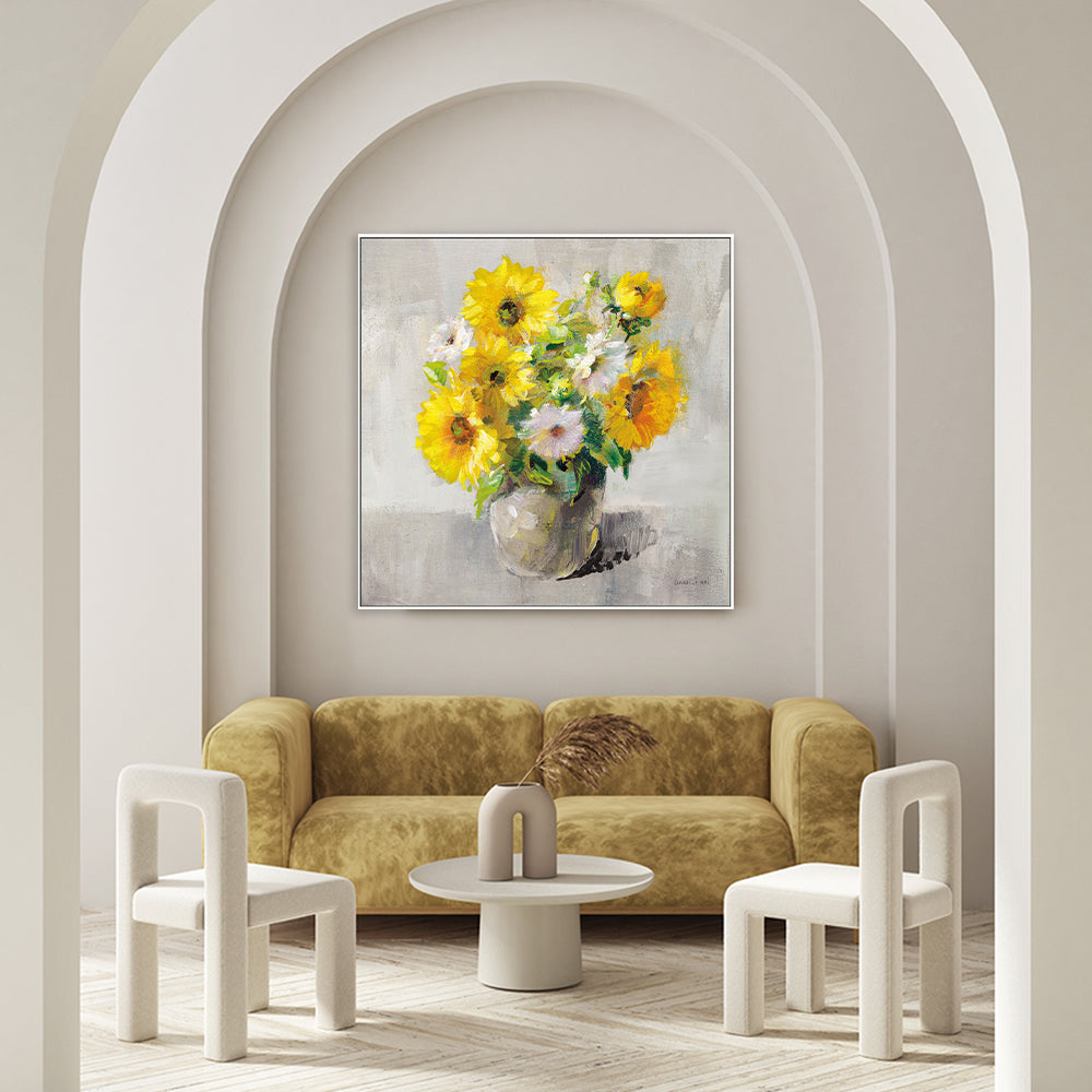 wall-art-print-canvas-poster-framed-Sunflower Still Life on Gray, Style B-by-Danhui Nai-Gioia Wall Art