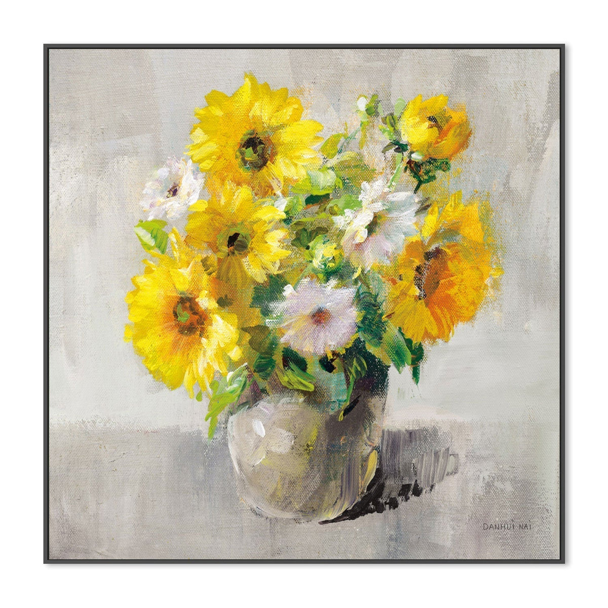 wall-art-print-canvas-poster-framed-Sunflower Still Life on Gray, Style B-by-Danhui Nai-Gioia Wall Art