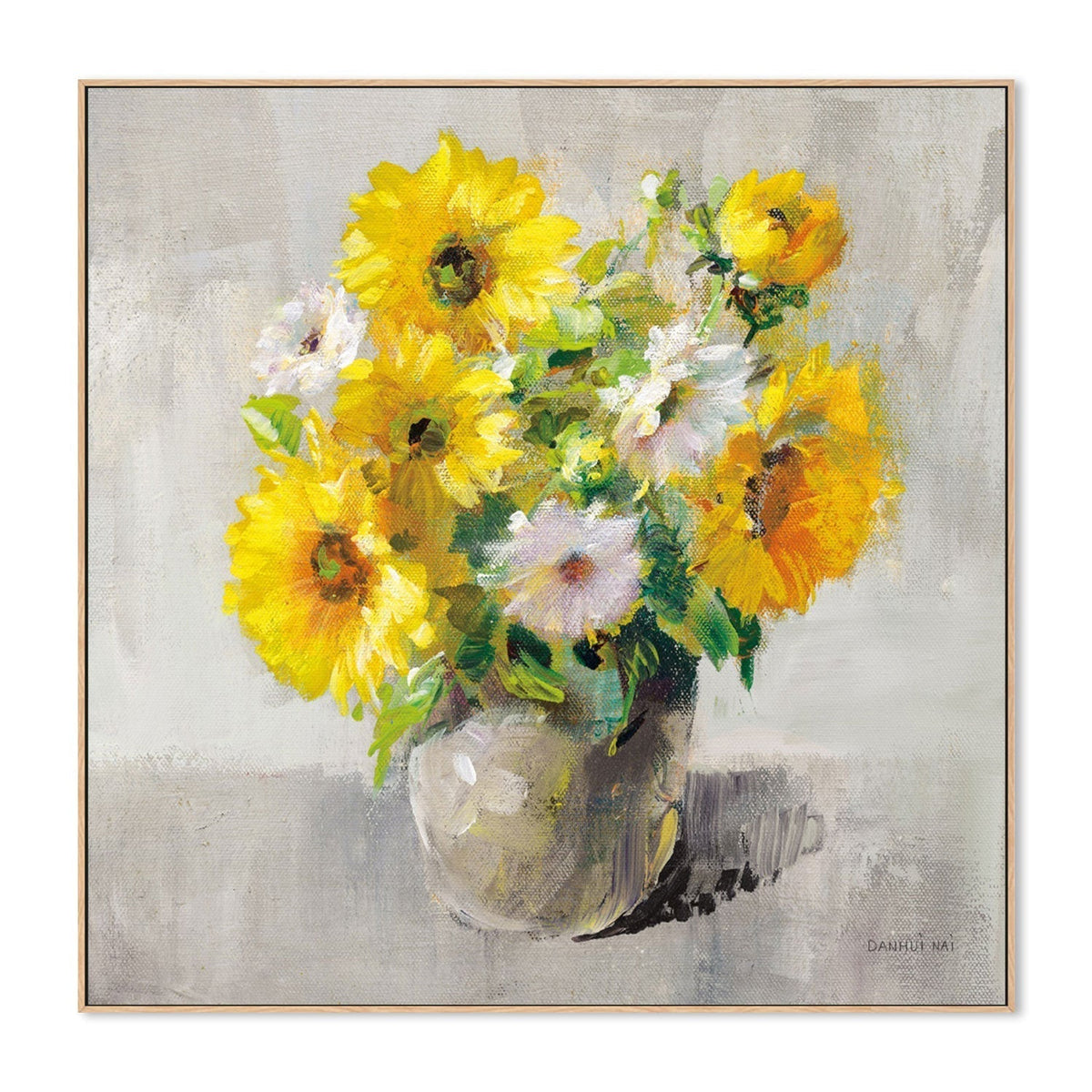 wall-art-print-canvas-poster-framed-Sunflower Still Life on Gray, Style B-by-Danhui Nai-Gioia Wall Art