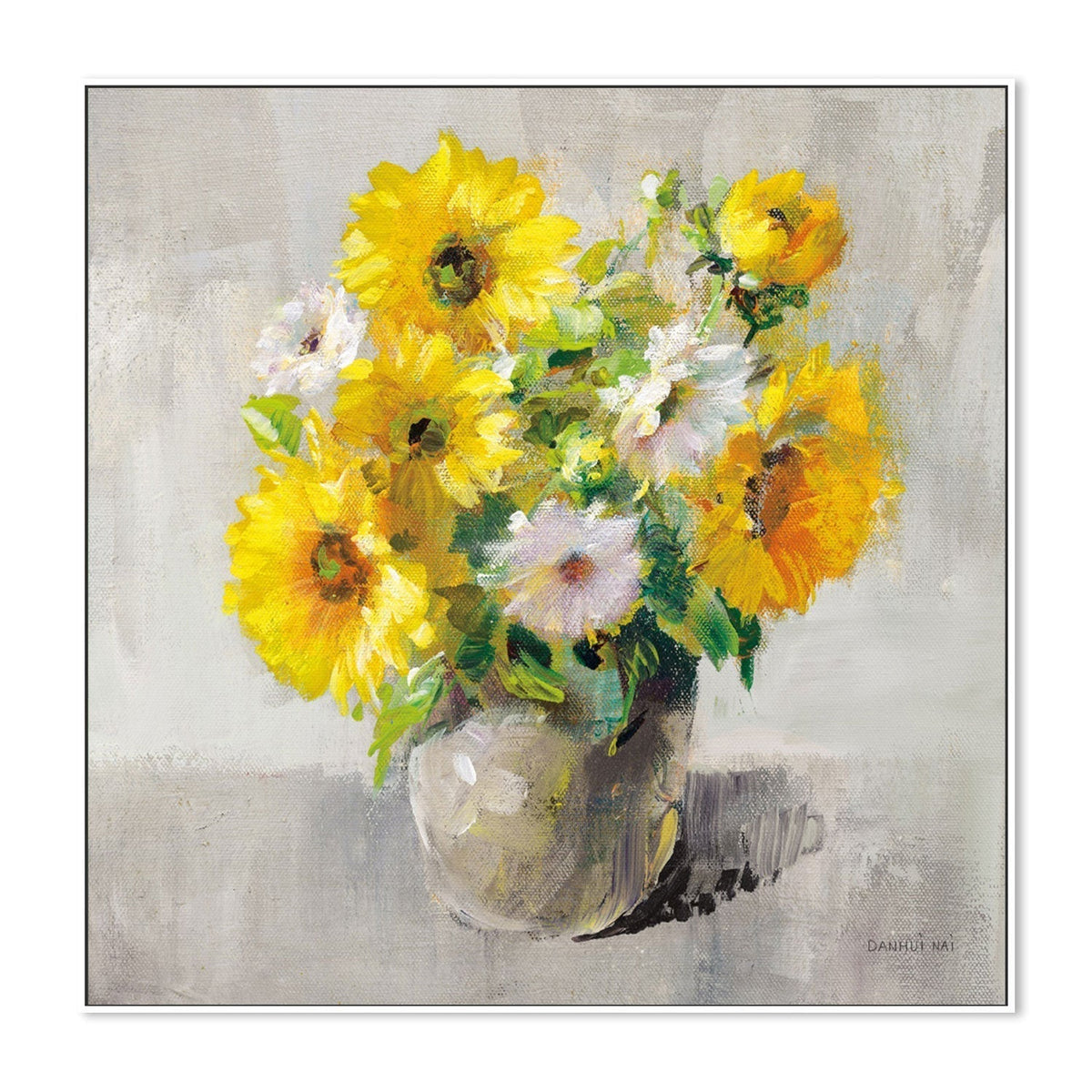 wall-art-print-canvas-poster-framed-Sunflower Still Life on Gray, Style B-by-Danhui Nai-Gioia Wall Art