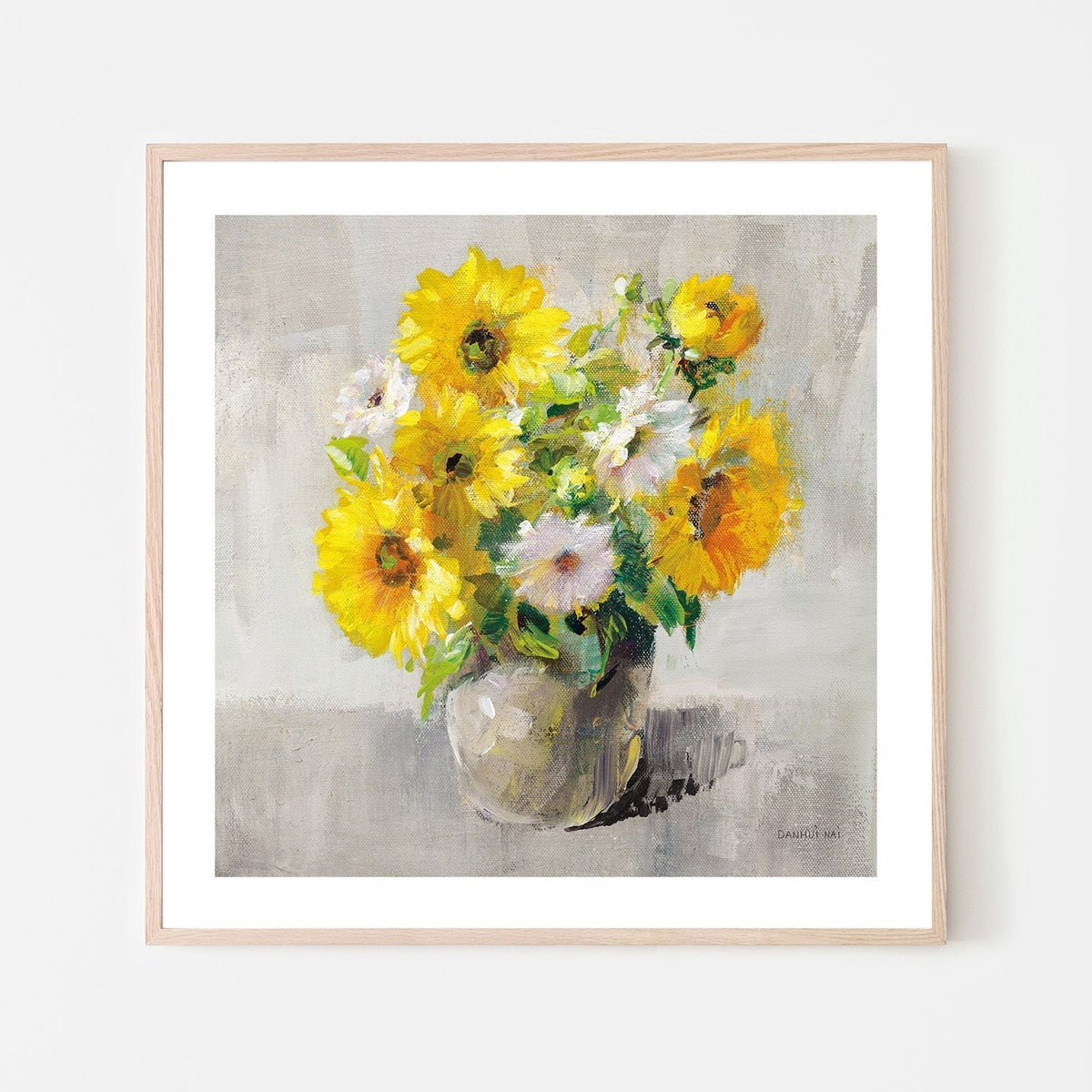 wall-art-print-canvas-poster-framed-Sunflower Still Life on Gray, Style B-by-Danhui Nai-Gioia Wall Art